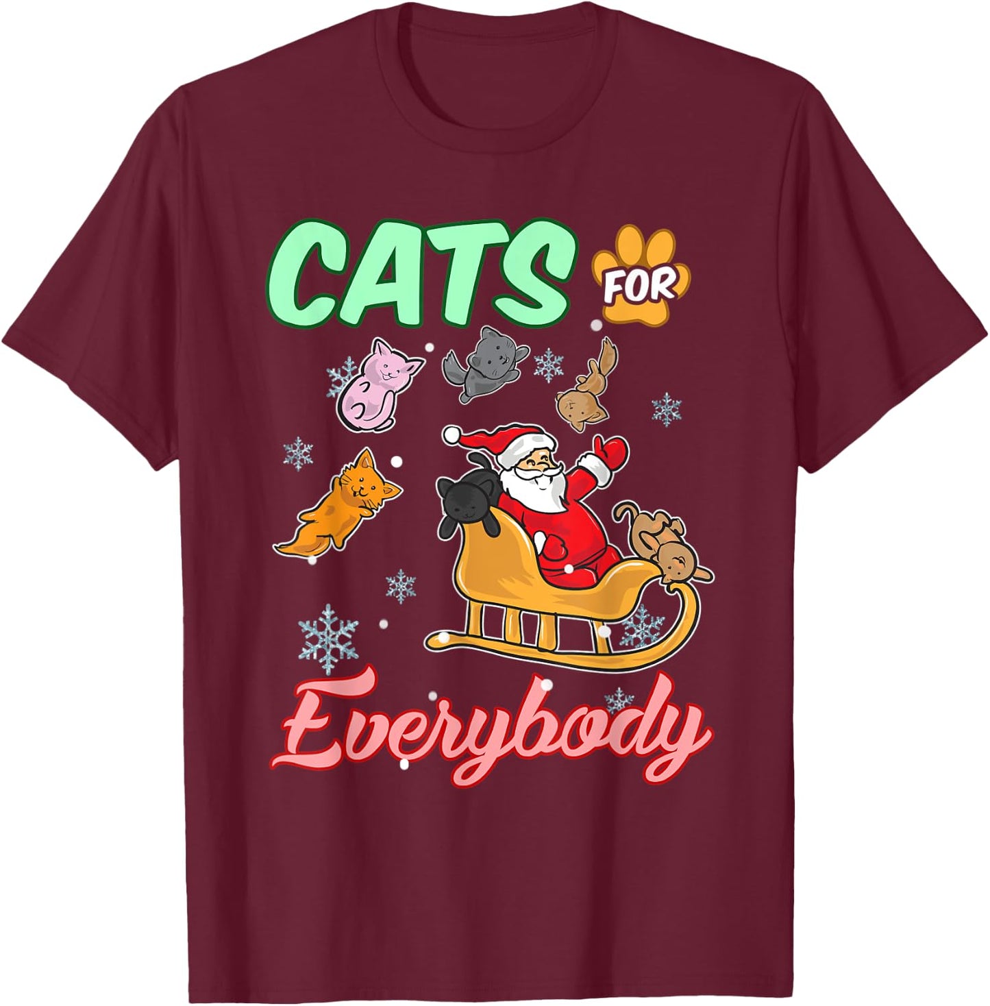 Cats for Everyone Santa Christmas T-Shirt - T-Shirt | Maroon