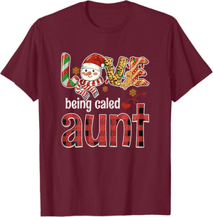 Love Being Called Aunt - Snowman Red Plaid Christmas Pjs T-Shirt - T-Shirt | Maroon