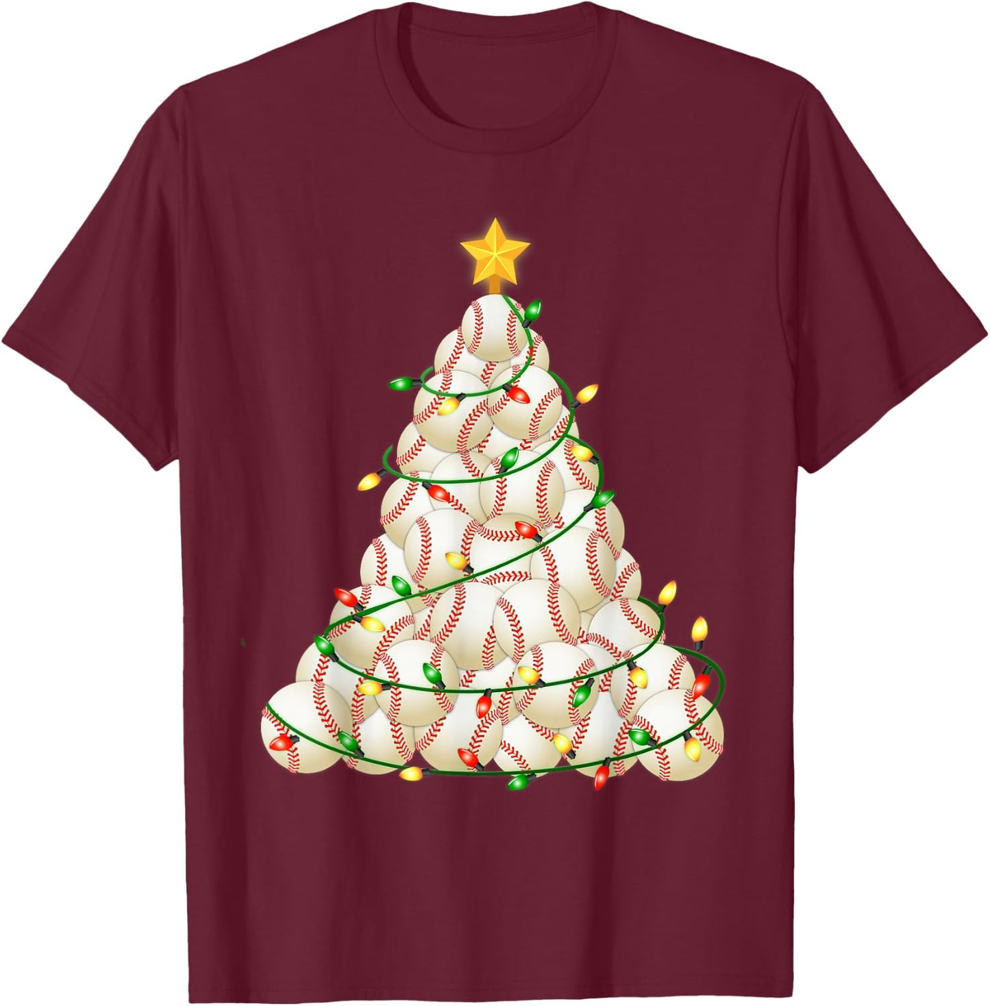 Baseball Christmas Tree Xmas Pajamas player coach Men Women T-Shirt - T-Shirt | Maroon