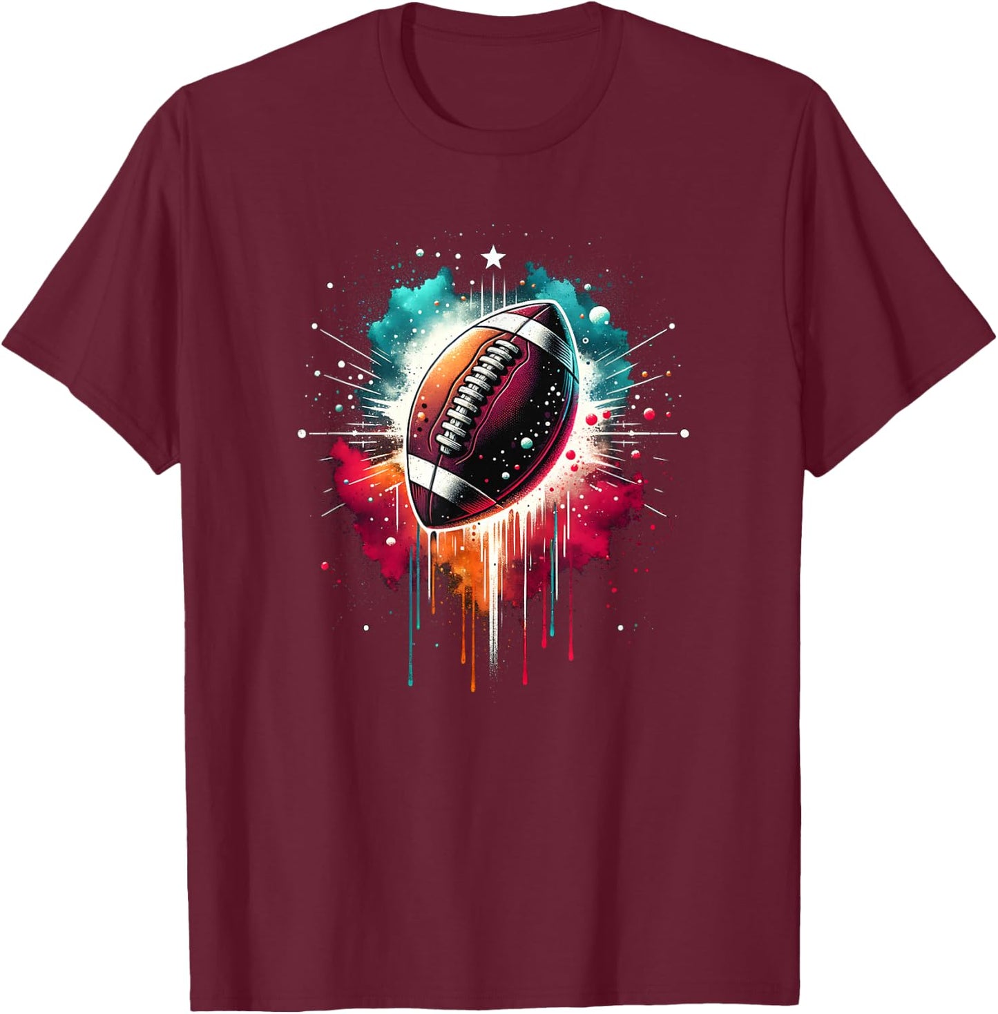 American Football Colourful Football Graphic T-Shirt - T-Shirt | Maroon