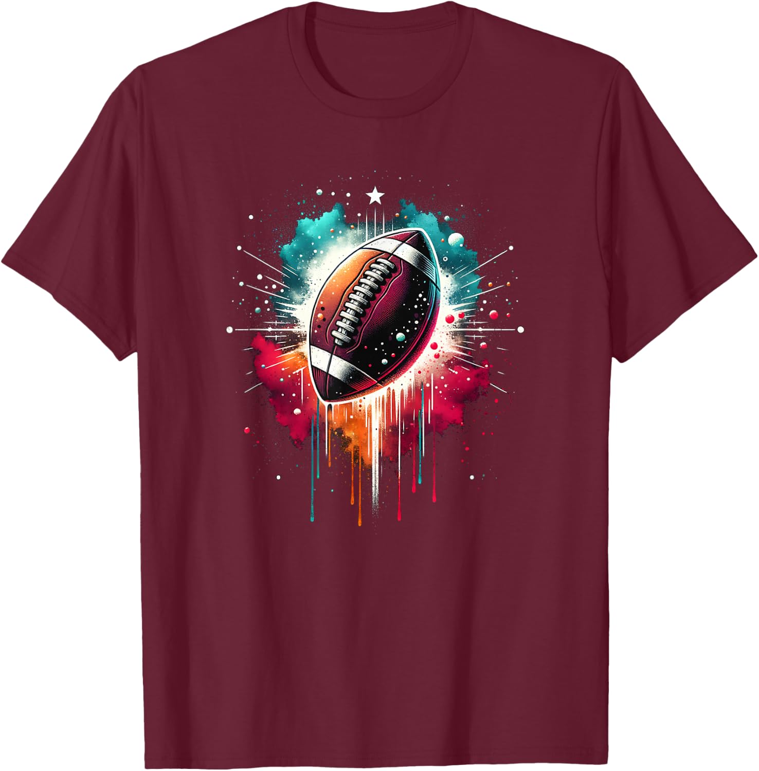 American Football Colourful Football Graphic T-Shirt - T-Shirt | Maroon
