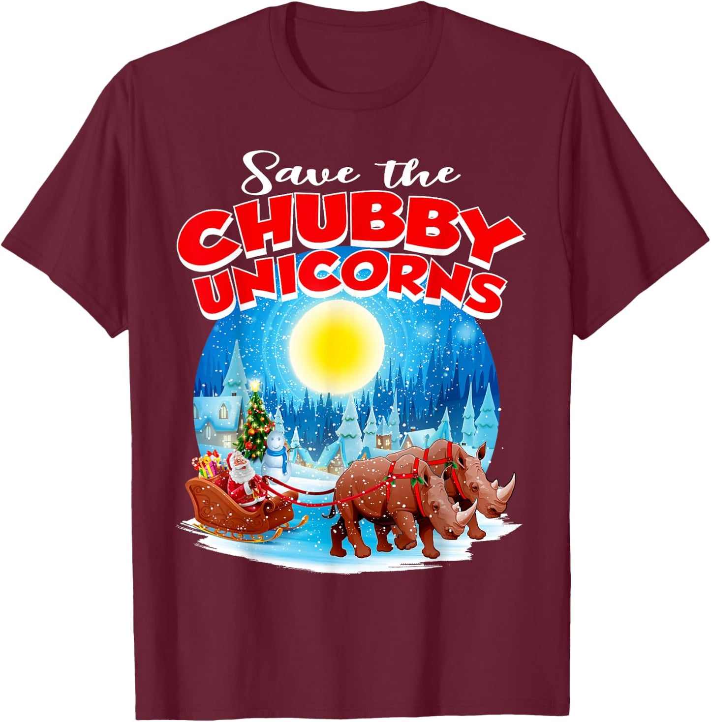 Chubbies Shirt Men Save The Chubby Unicorns Rhino Christmas T-Shirt - T-Shirt | Maroon