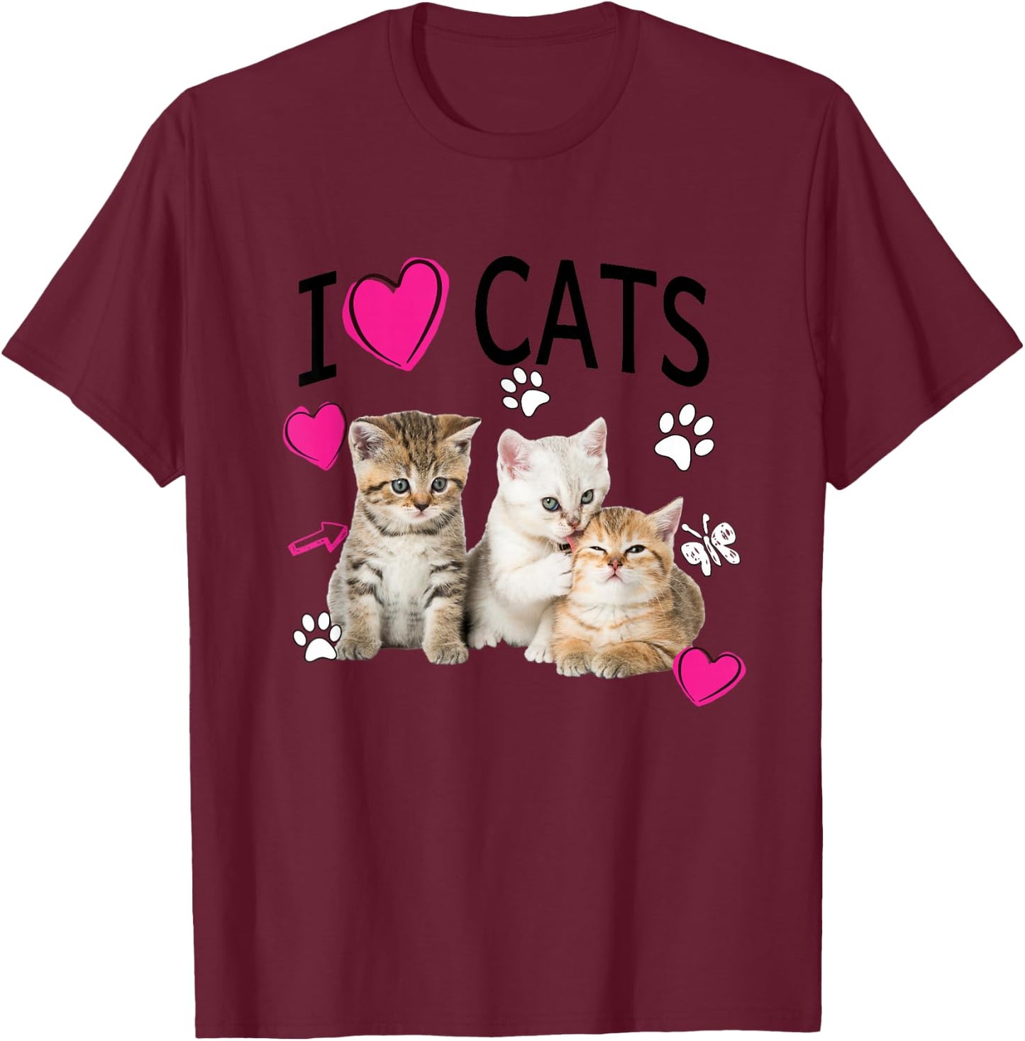 I Love Cats Desing | Cat lover I love Kittens Gift T-Shirt - T-Shirt | Maroon