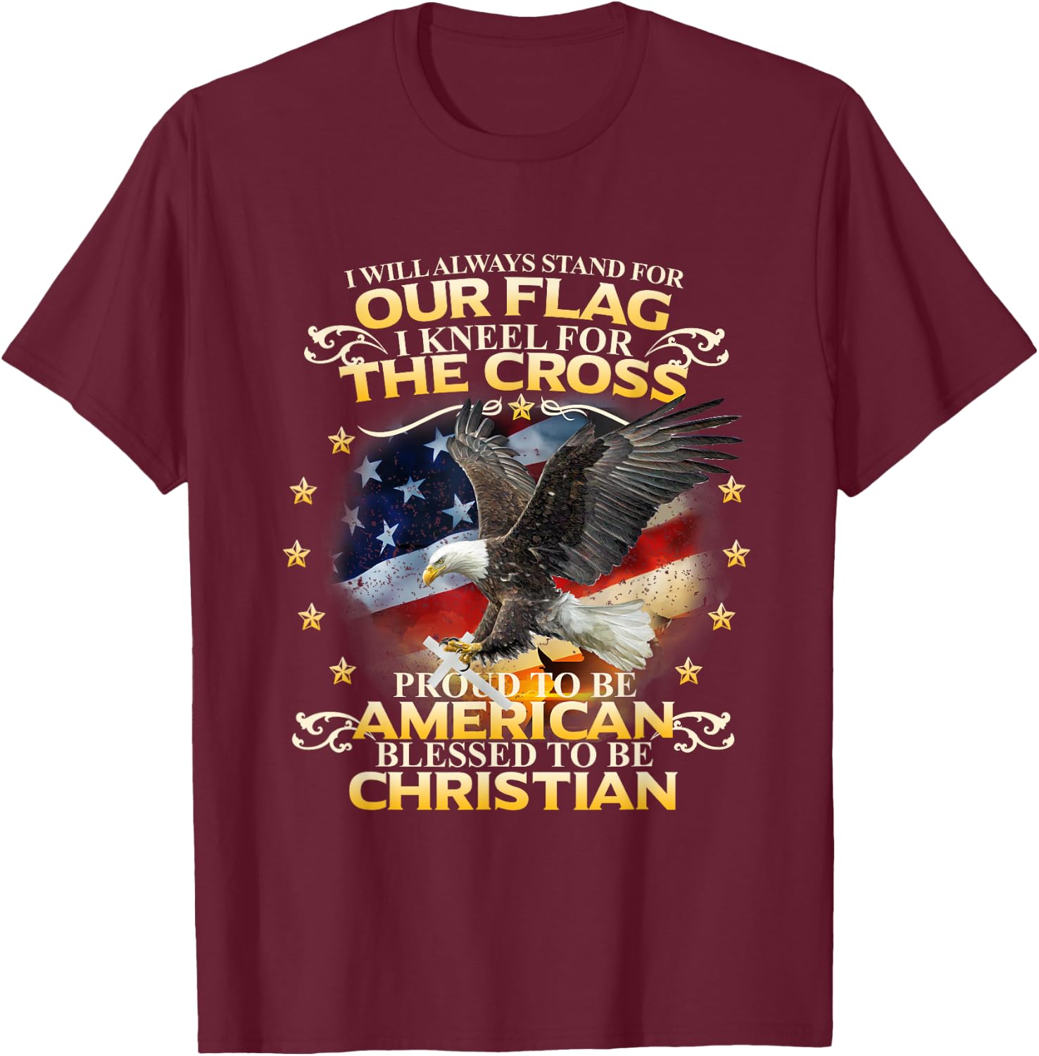 Christian Patriotic American Flag shirt Kids Men T-Shirt - T-Shirt | Maroon