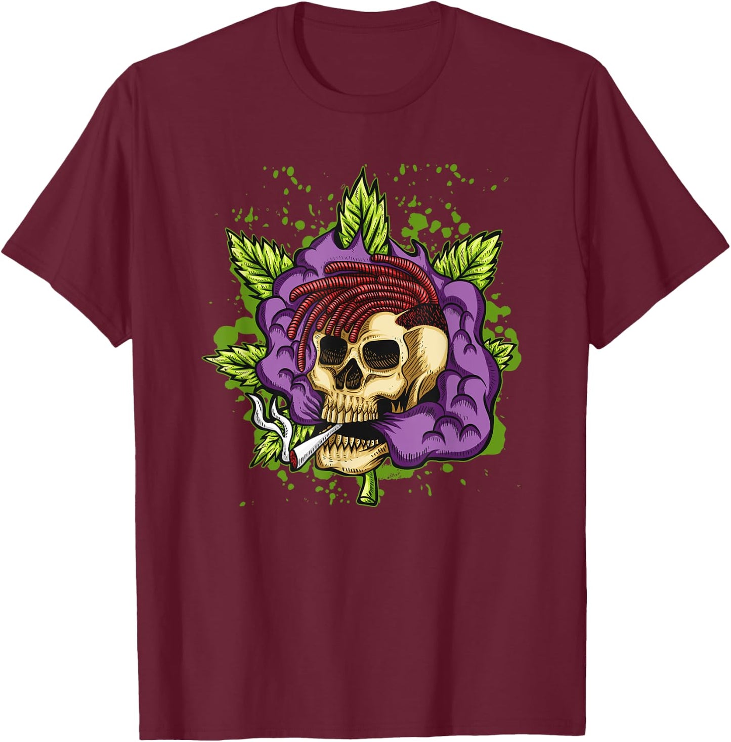 Urban Purple Kush Joint Smoking Skull 420 Marijuana T-Shirt - T-Shirt | Maroon