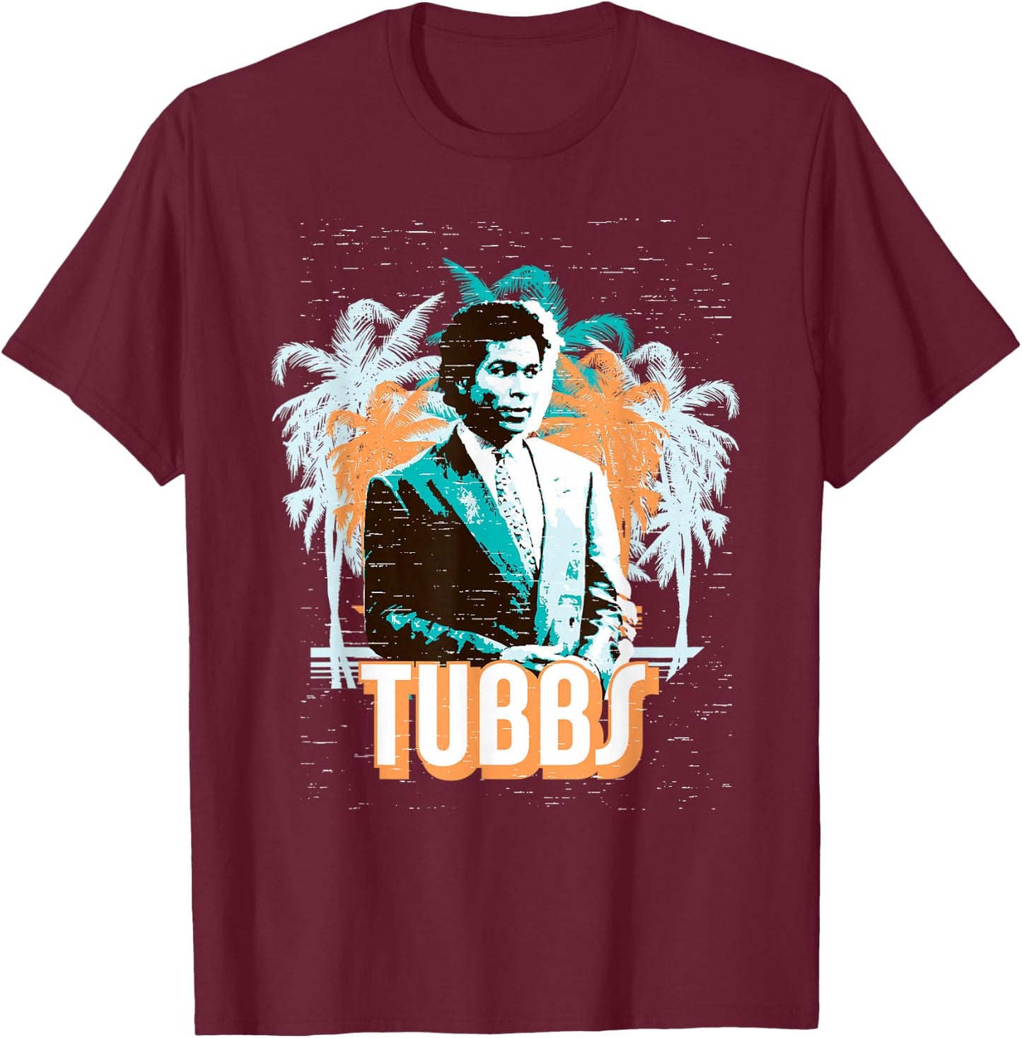Miami Vice Tubbs and Palm Tree Scenery T-Shirt - T-Shirt | Maroon