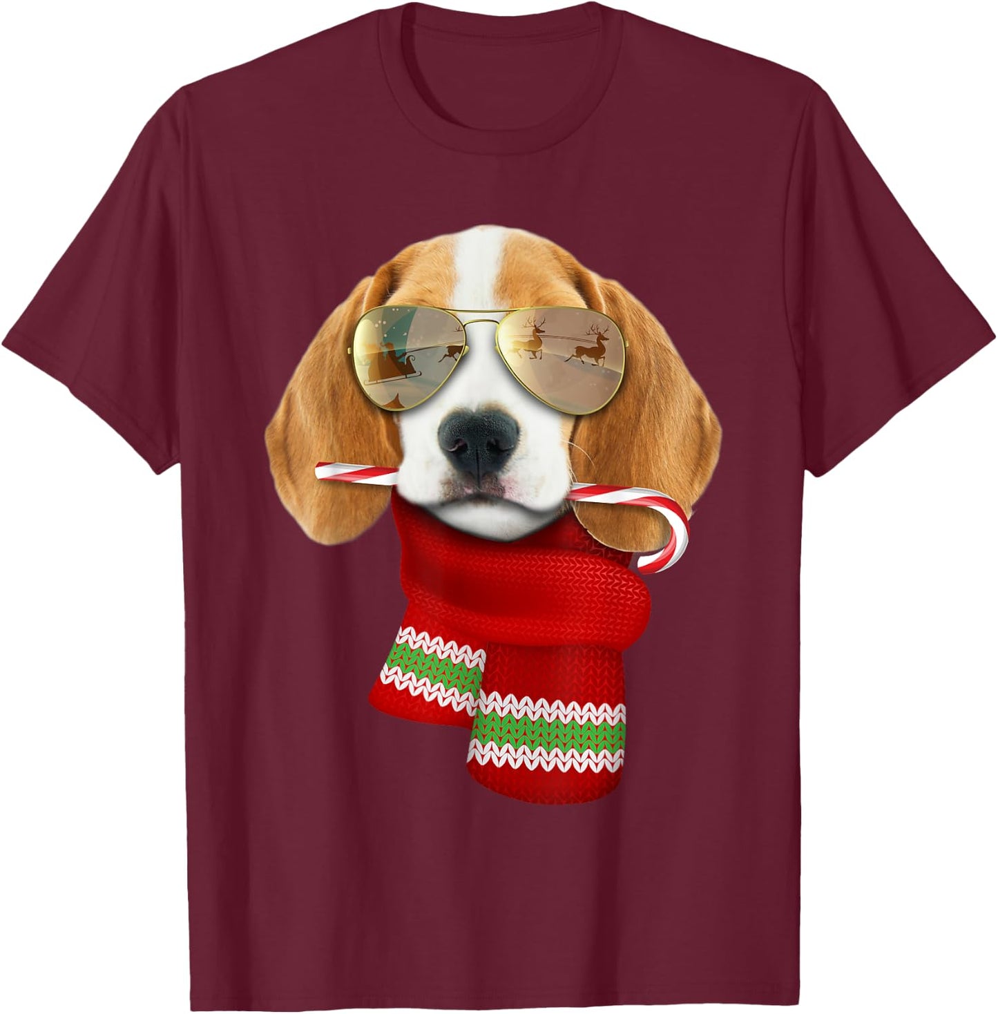 Beagle Shirt Christmas Gift Dog Lovers Puppy Sunglasses Women Kids T-Shirt - T-Shirt | Maroon