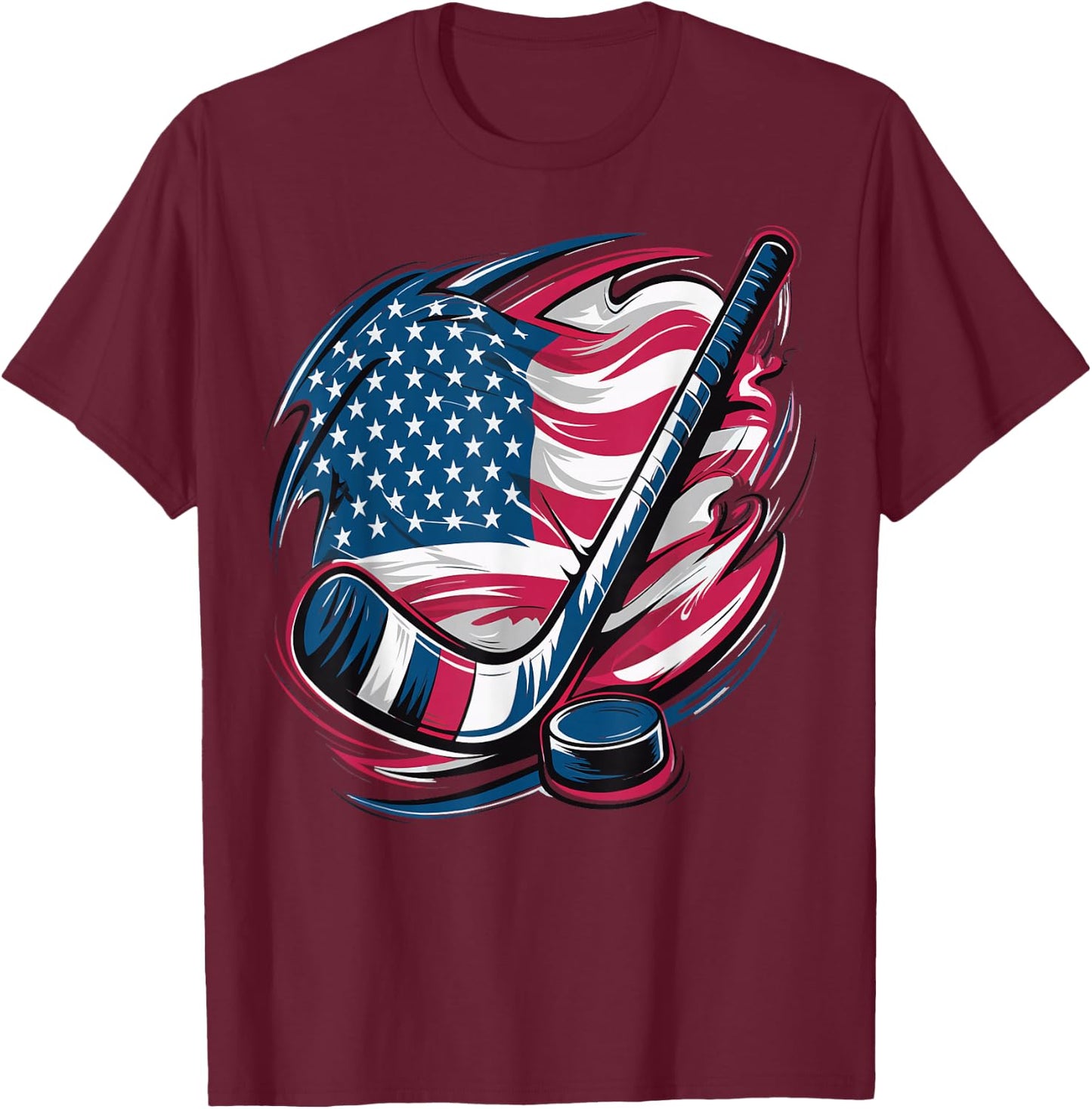Ice Hockey USA Flag USA Flag T-Shirt - T-Shirt | Maroon