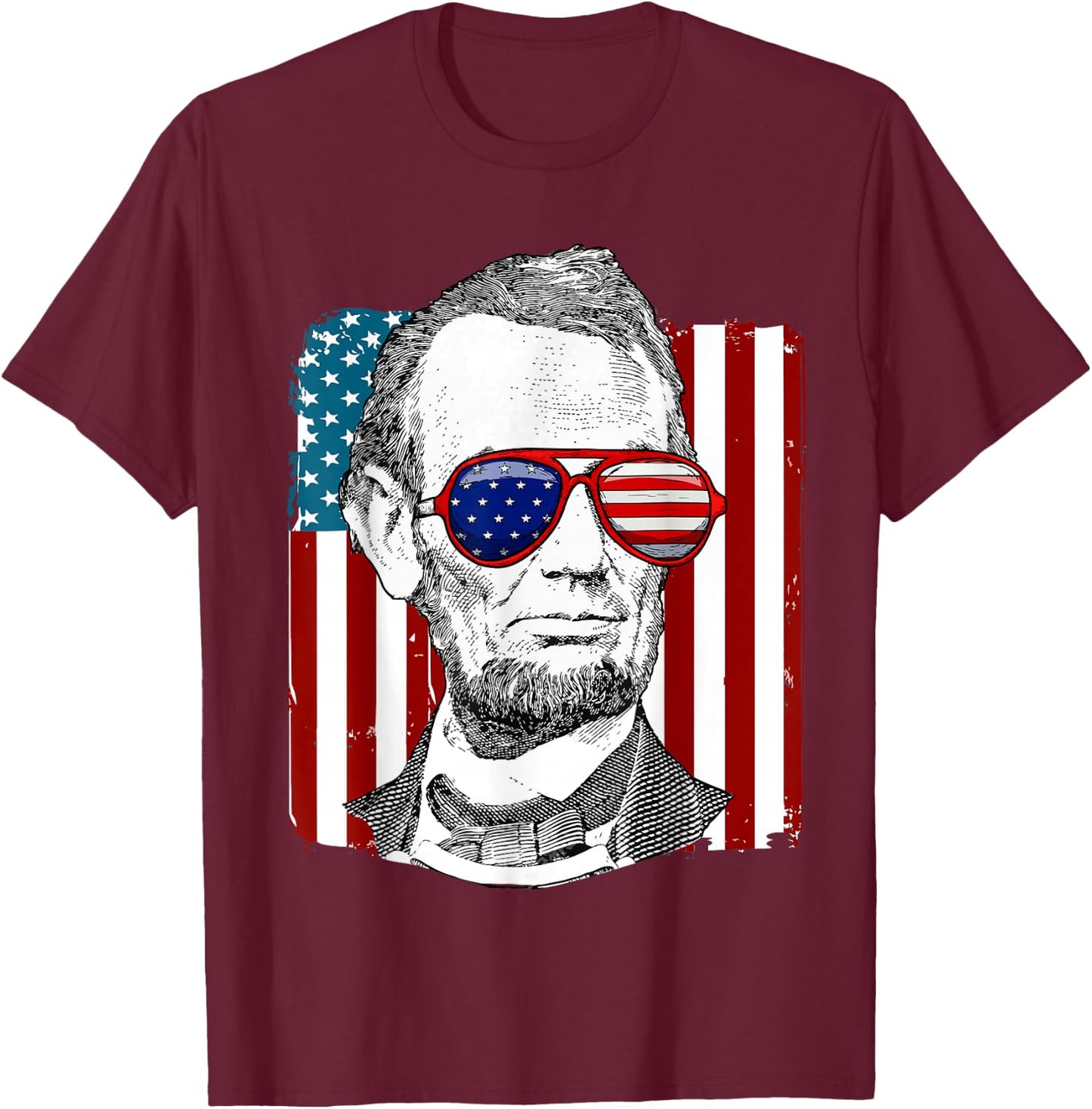 America USA Abe Lincoln 4th of July Men Boys Gift T-Shirt - T-Shirt | Maroon