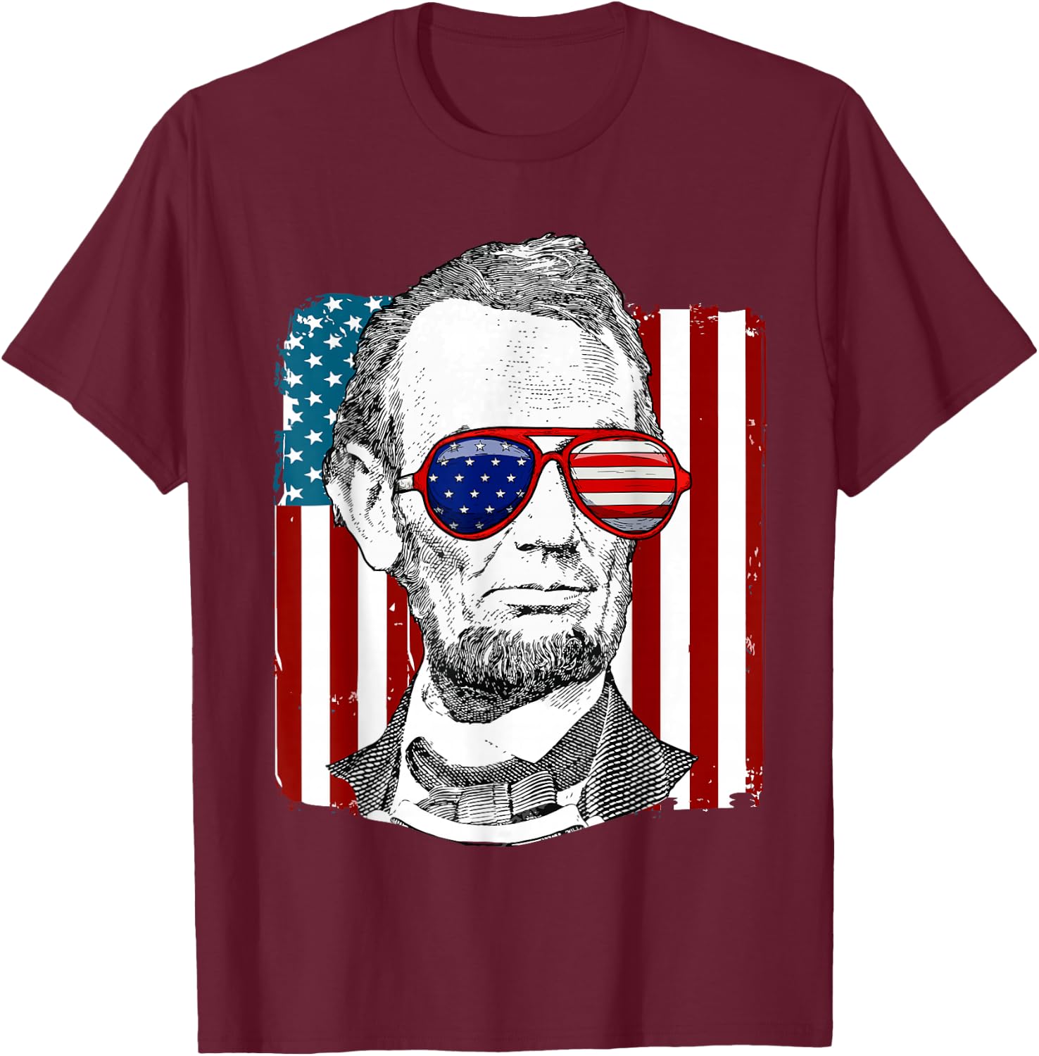 America USA Abe Lincoln 4th of July Men Boys Gift T-Shirt - T-Shirt | Maroon