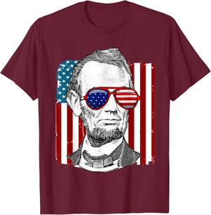America USA Abe Lincoln 4th of July Men Boys Gift T-Shirt - T-Shirt | Maroon