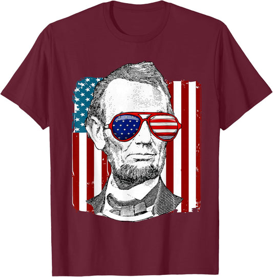 America USA Abe Lincoln 4th of July Men Boys Gift T-Shirt - T-Shirt | Maroon