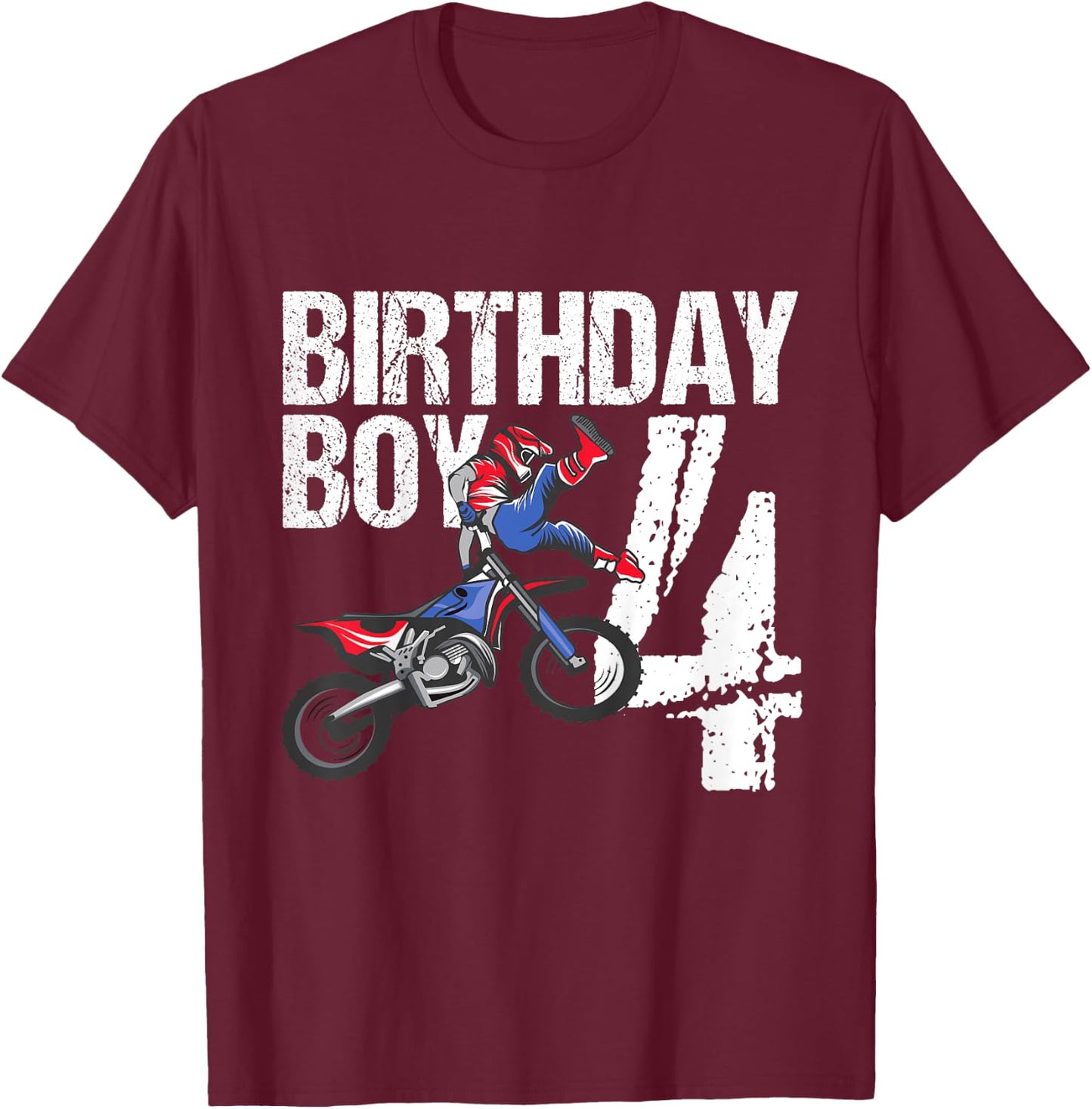 4 Year Old Dirt Bike Birthday Party Motocross MX 4th Gift T-Shirt - T-Shirt | Maroon