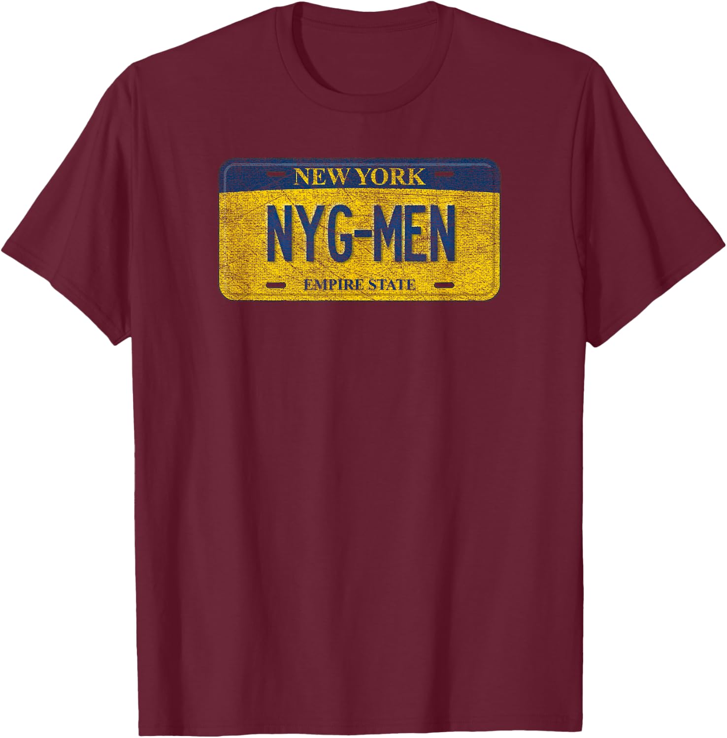 Funny NY State Vanity License Plate NYG-Men T-Shirt - T-Shirt | Maroon