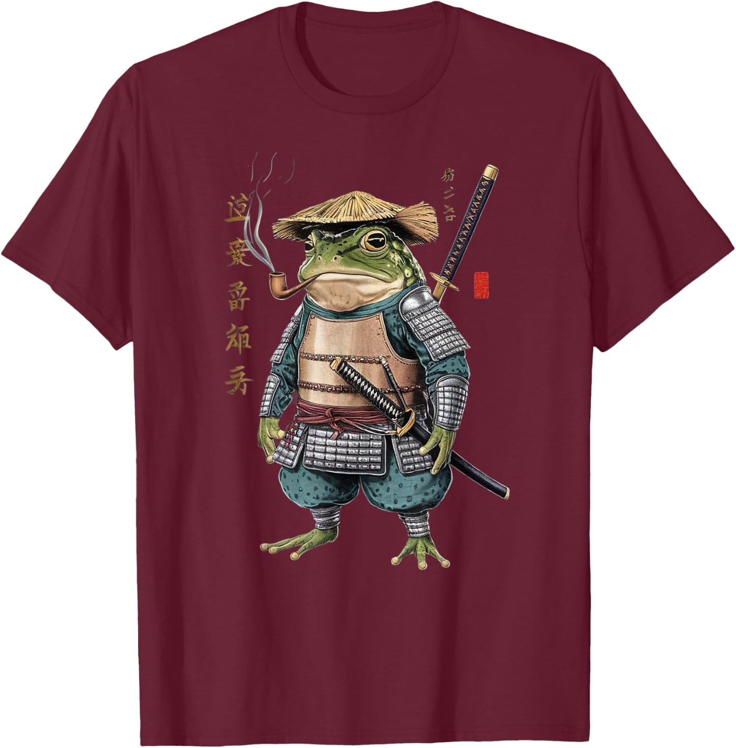 Samurai Frog Ninja Aesthetic Japanese Katana Tokyo T-Shirt - T-Shirt | Maroon