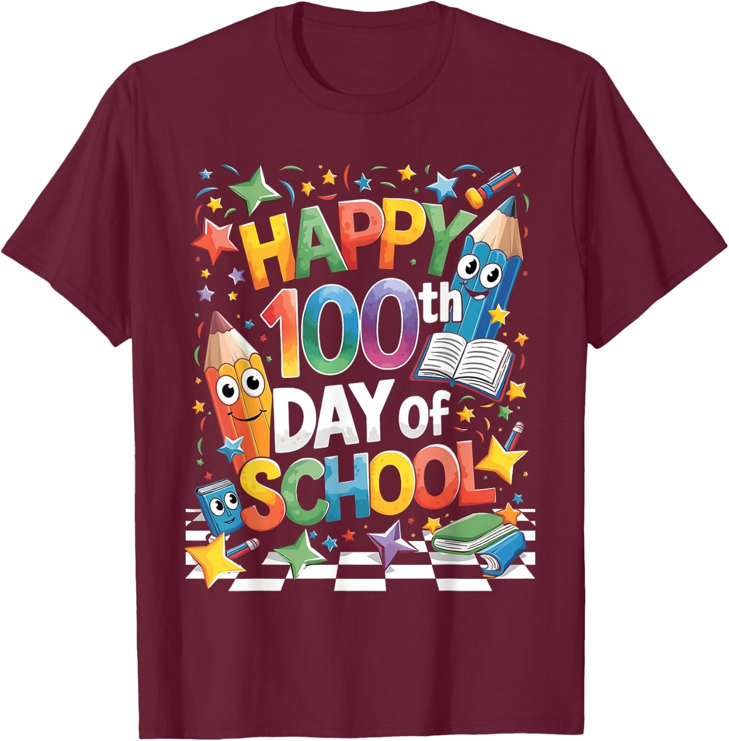 Happy 100th Day of School 100 Days of School Teacher Student T-Shirt - T-Shirt | Maroon