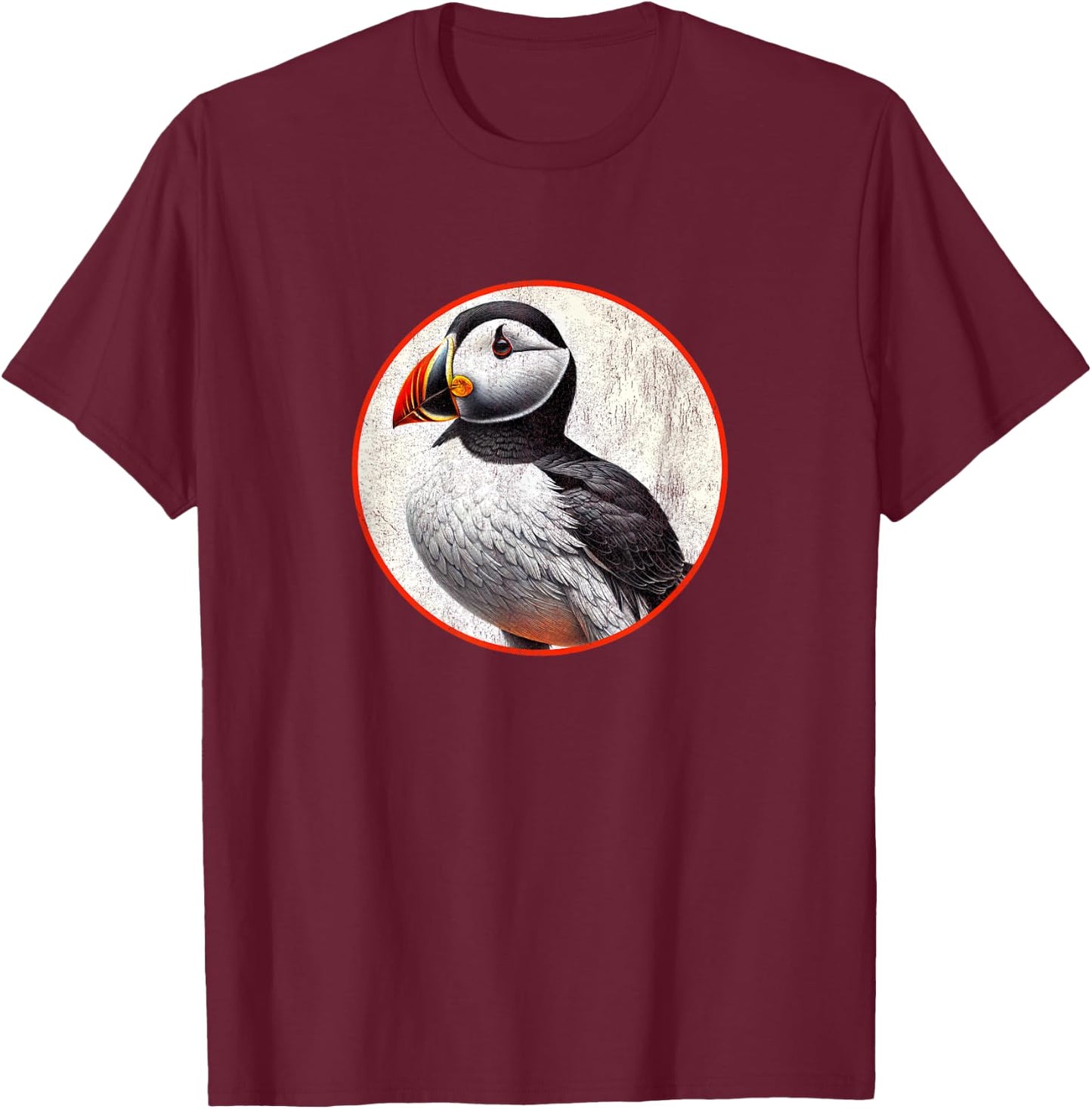 Colorful Retro Horned Puffin Bird Design T-Shirt - T-Shirt | Maroon