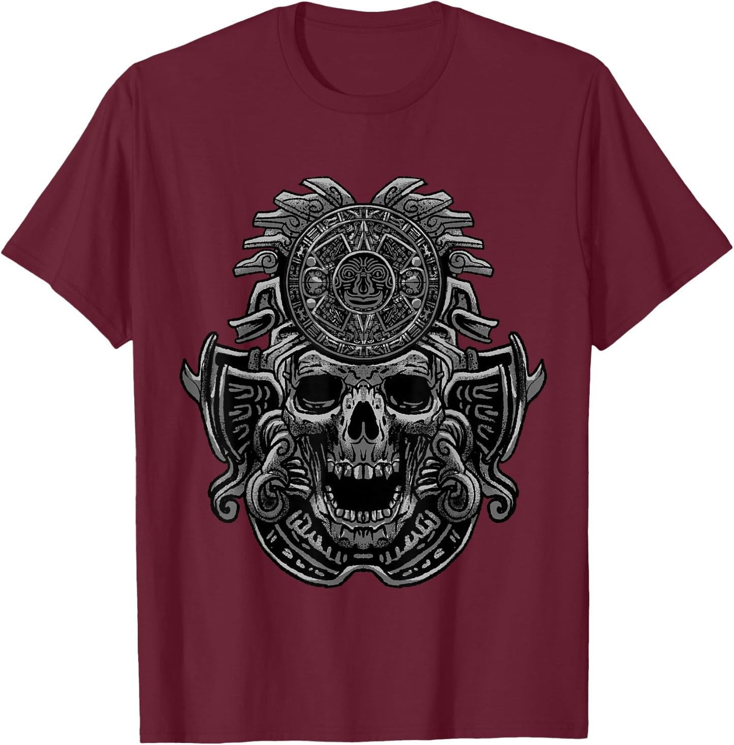 Aztec Skull Cool Death's Head Skeleton Inca Maya Gift T-Shirt - T-Shirt | Maroon
