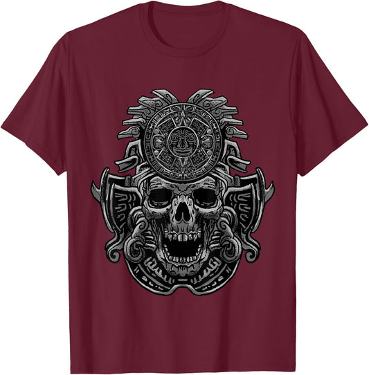 Aztec Skull Cool Death's Head Skeleton Inca Maya Gift T-Shirt - T-Shirt | Maroon