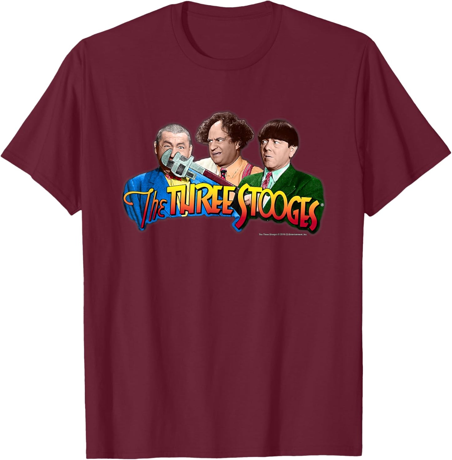 TTS- The Three Stooges: Wrench Logo T-Shirt - T-Shirt | Maroon