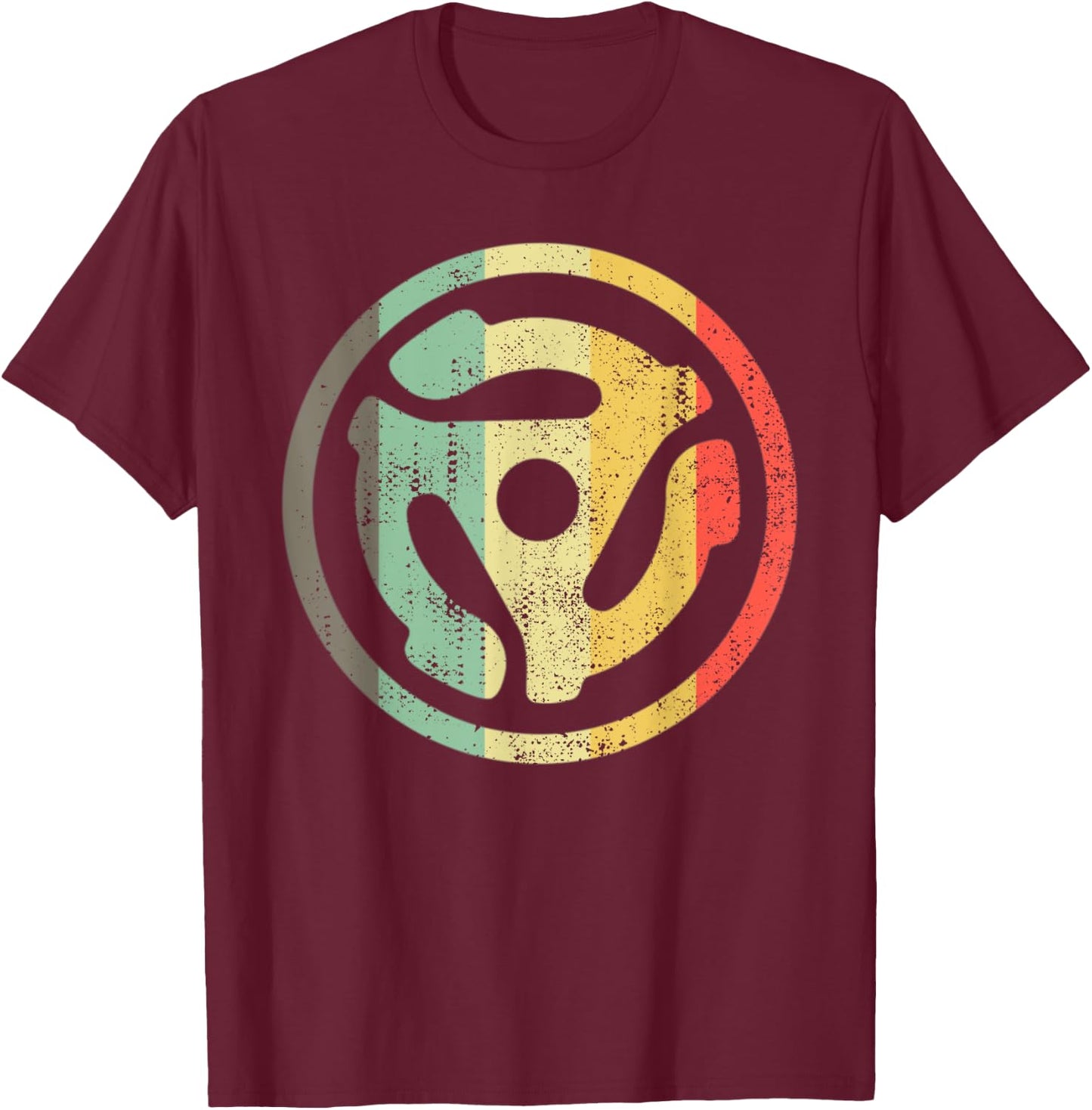 Retro Vinyl Record 45 RPM Spindle Adapter T-Shirt - T-Shirt | Maroon