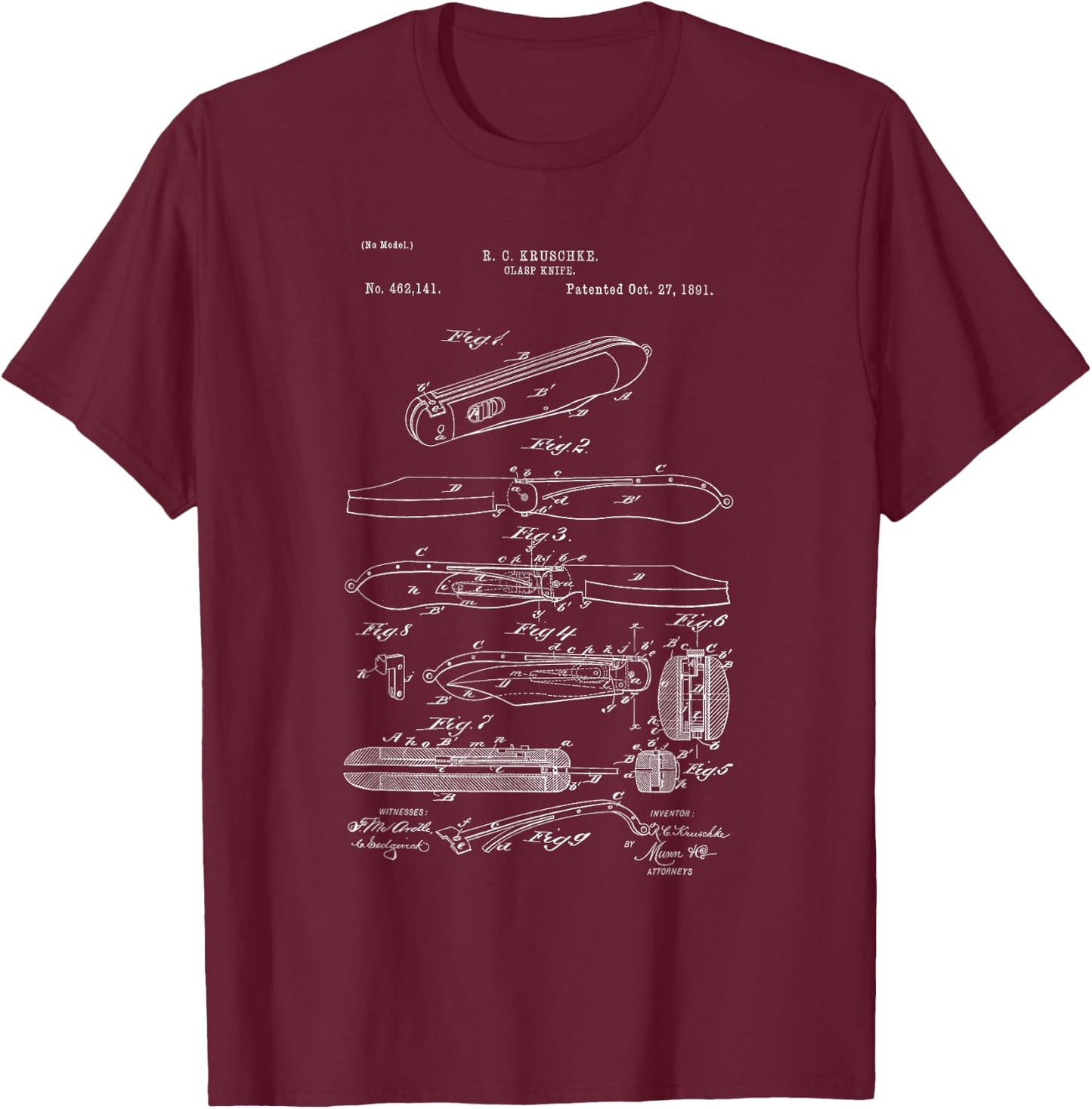 Pocket Knife Collector Vintage Patent Art T-Shirt - T-Shirt | Maroon