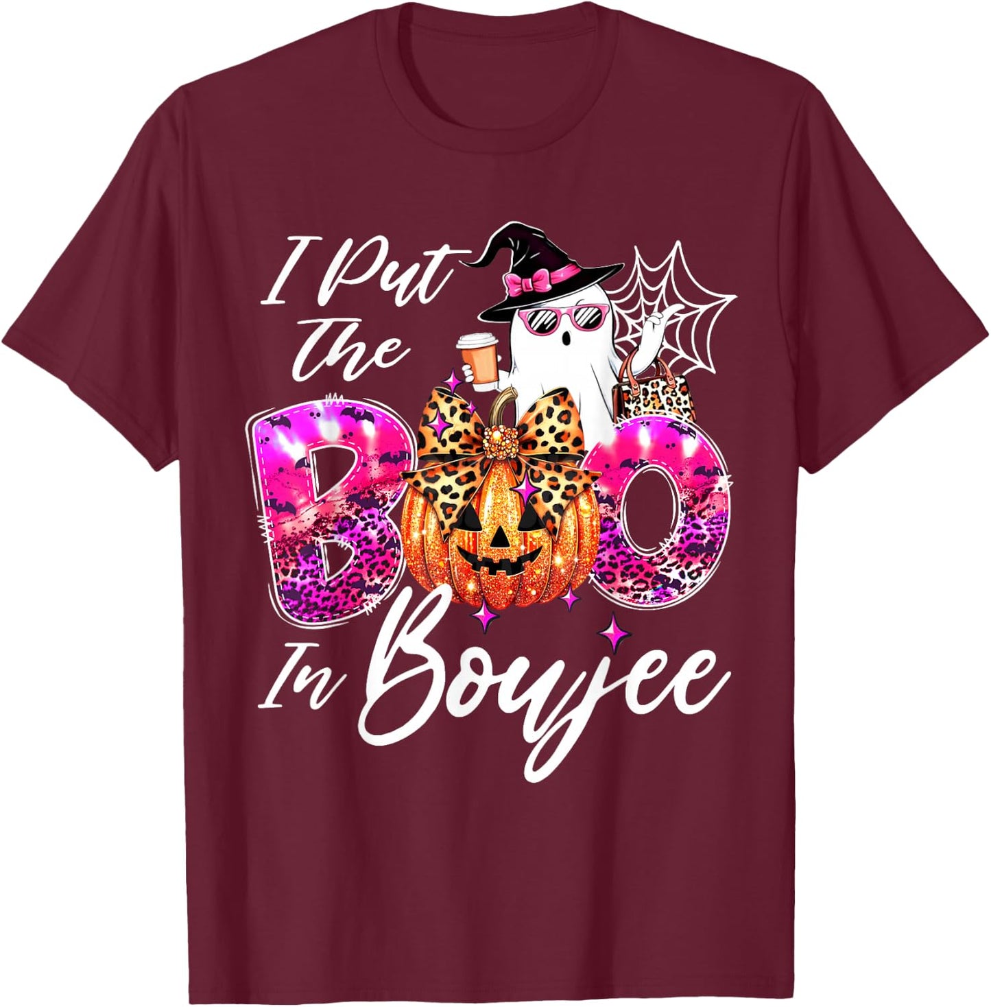 I Put The Boo in Boujee Cute Leopard Boujie Ghost Halloween T-Shirt - T-Shirt | Maroon