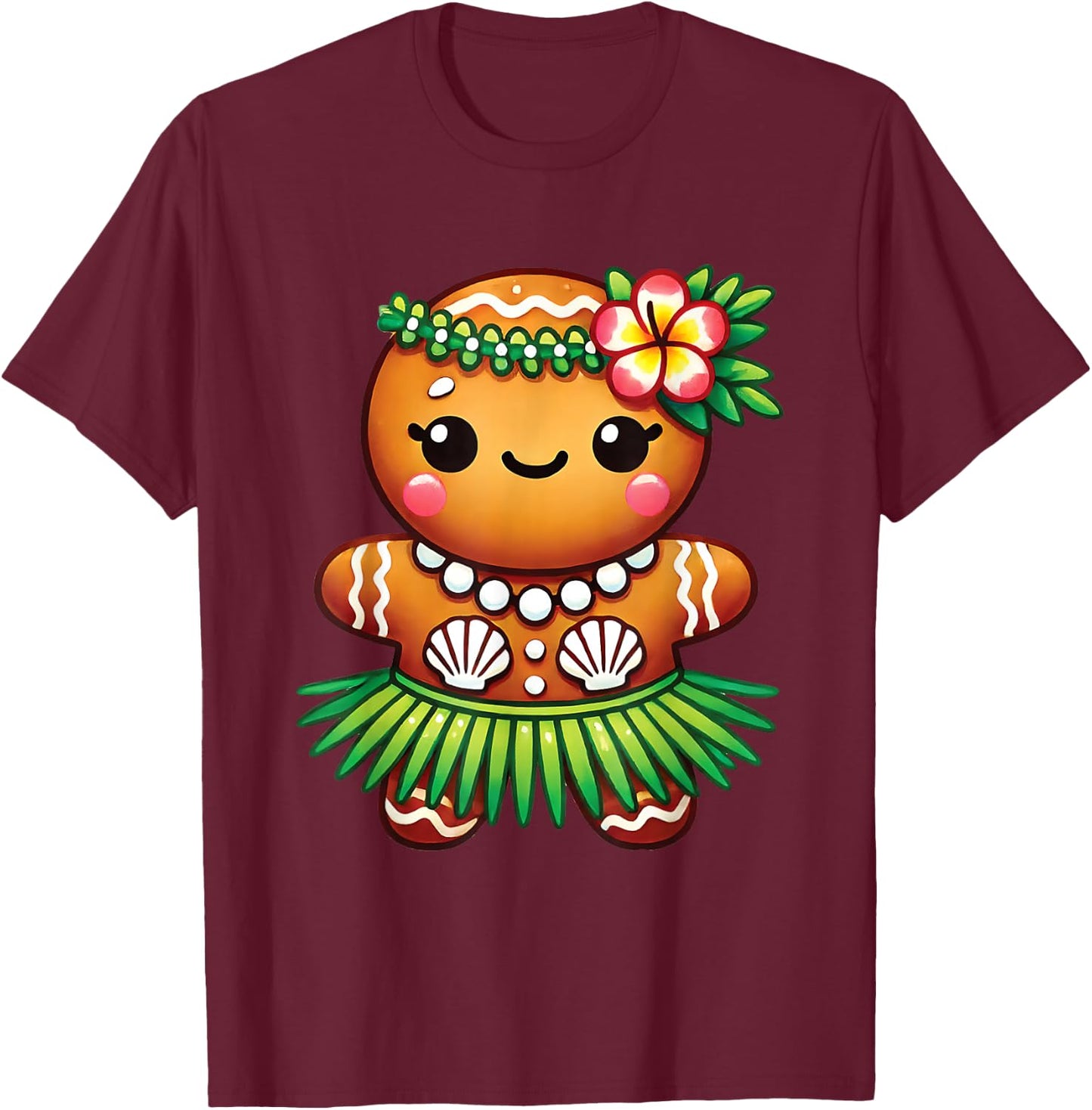 Cute Hawaiian Gingerbread Hula Cookie Christmas Kids Girls T-Shirt - T-Shirt | Maroon