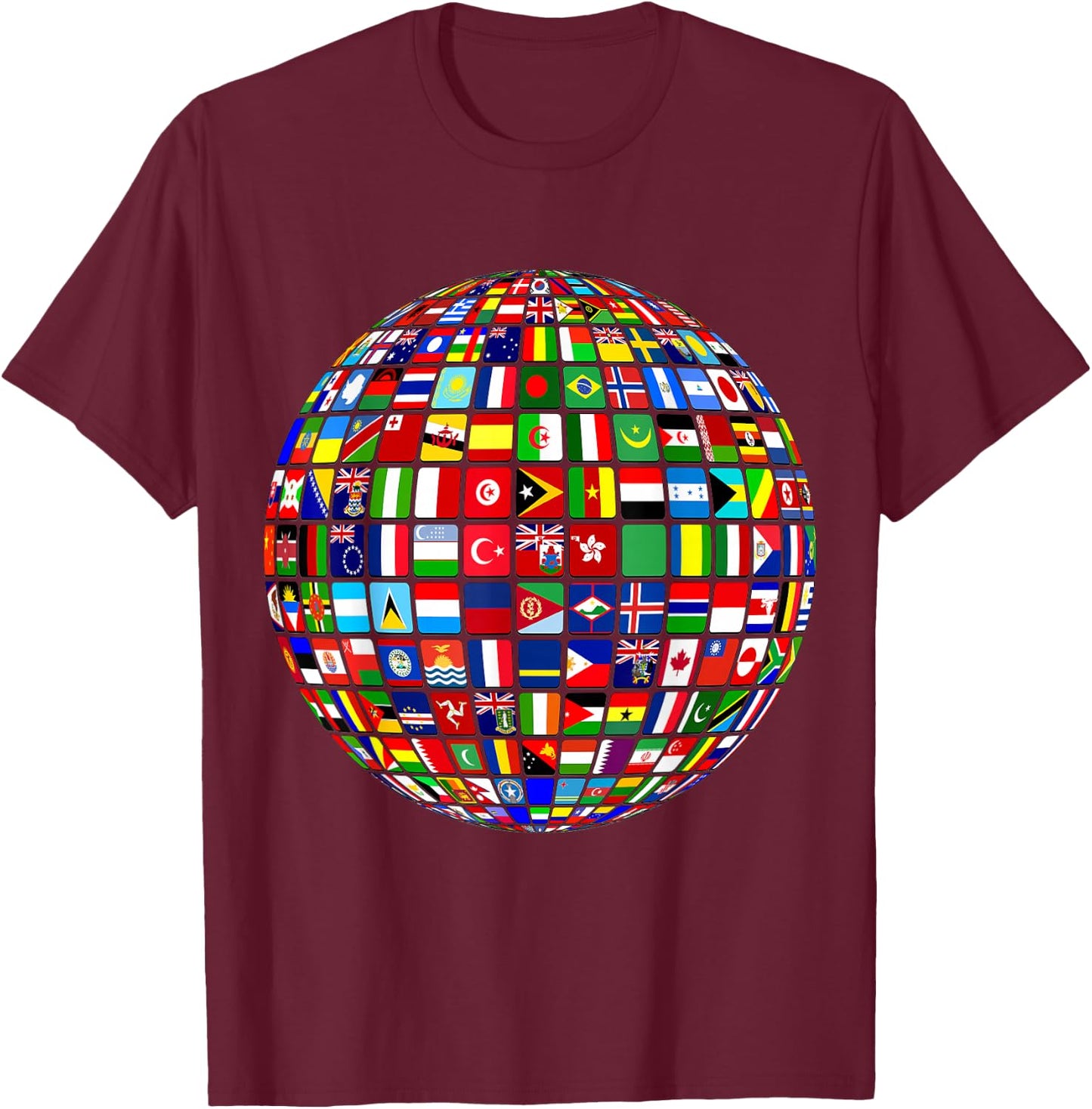 International World Flags and World map for Children T-Shirt - T-Shirt | Maroon