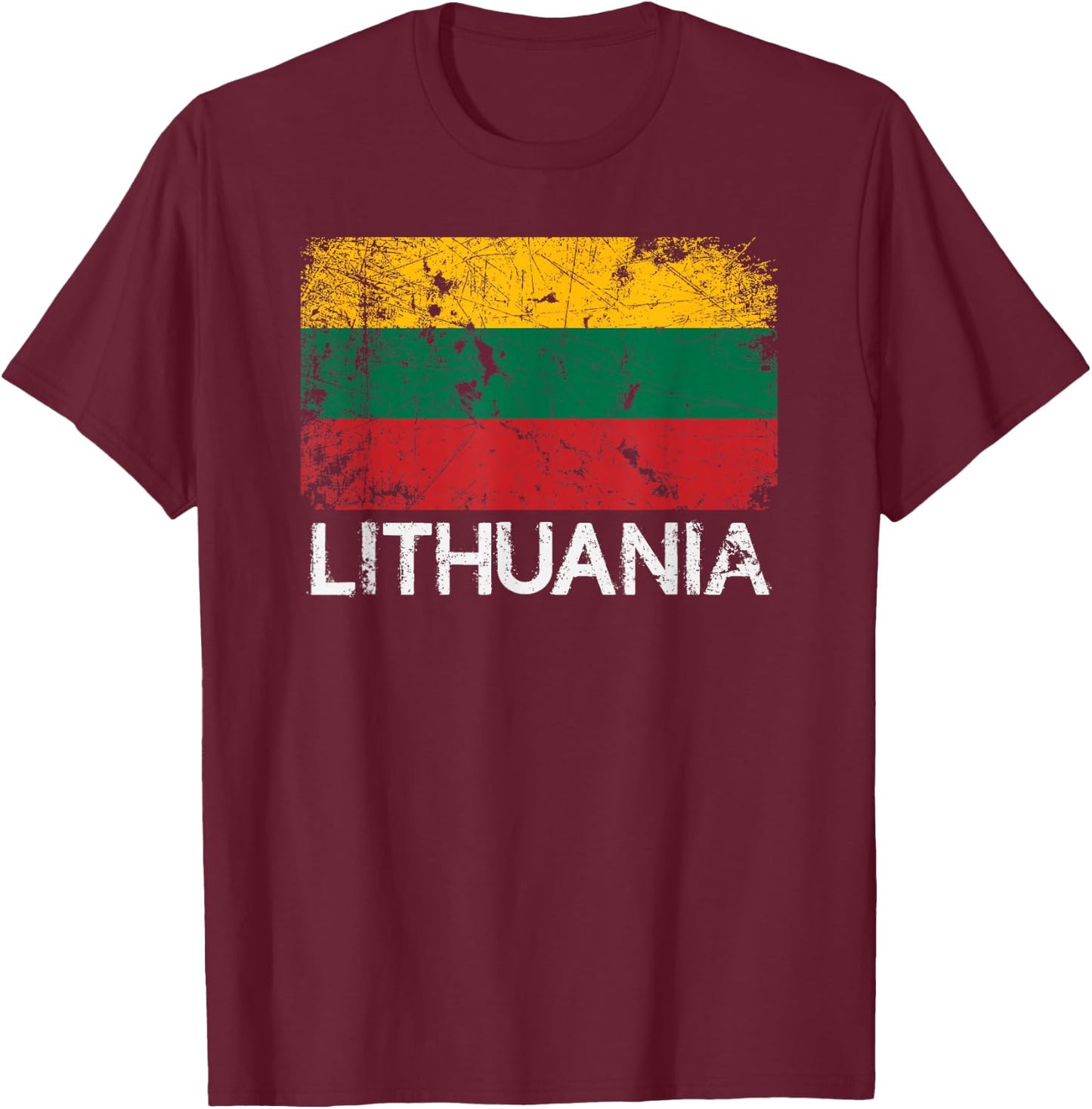 Lithuanian Flag | Vintage Made In Lithuania Gift T-Shirt - T-Shirt | Maroon