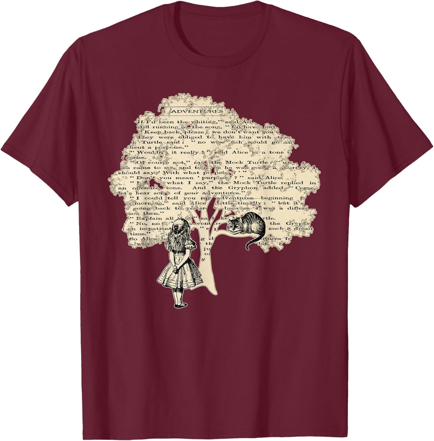 Alice In Wonderland Vintage Book T Shirt Design T-Shirt - T-Shirt | Maroon