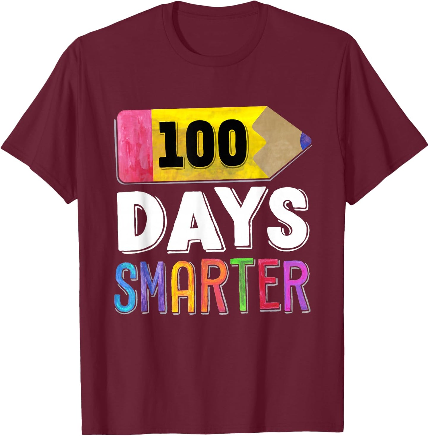 100 Days Smarter Shirt Elementary Kid Kindergarten Teacher T-Shirt - T-Shirt | Maroon