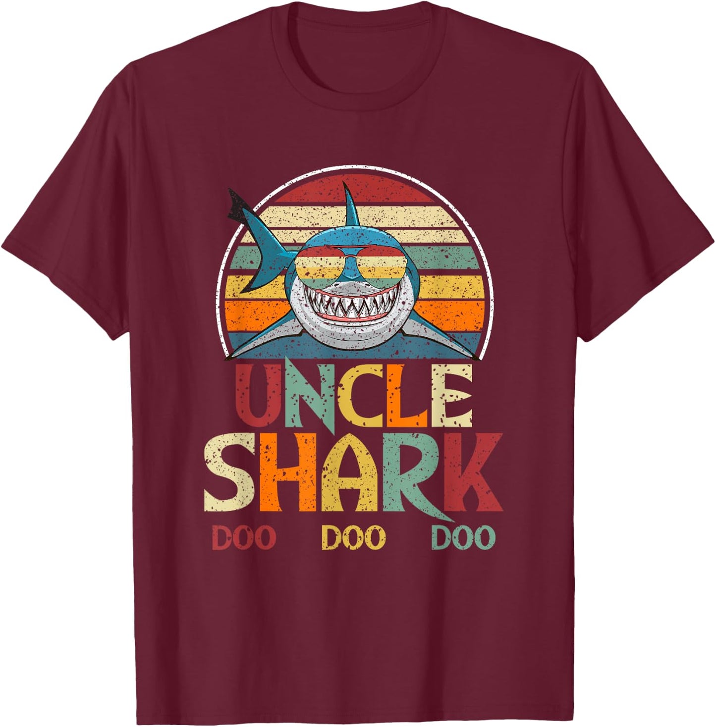 Retro Vintage Uncle Shark Gift T-Shirt - T-Shirt | Maroon