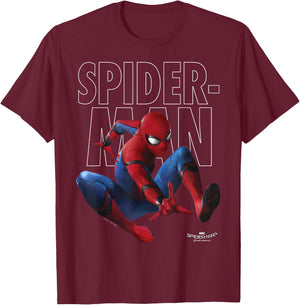 Marvel Spider-Man Homecoming Outlined Epic Jump Pose Small T-Shirt - T-Shirt | Maroon