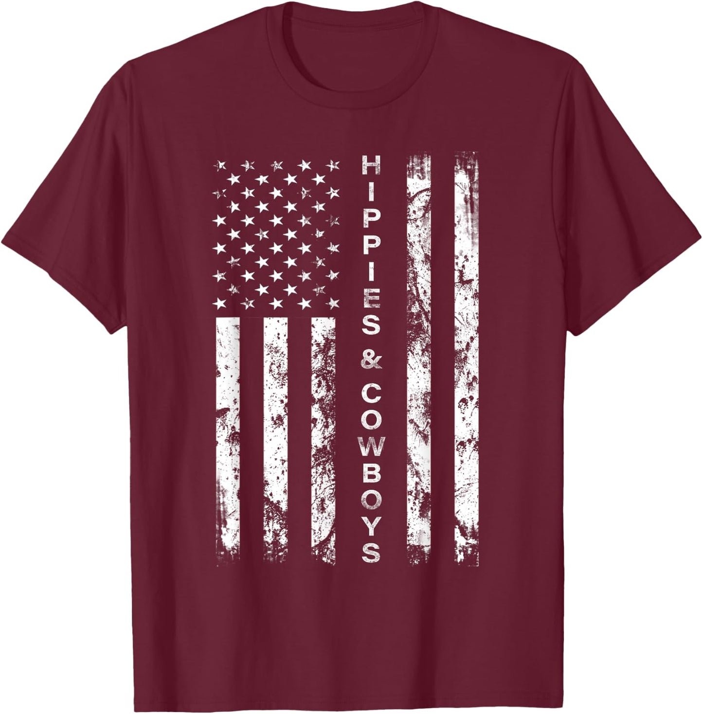 Raisin Hell with The Hippies and Cowboys - American Flag Small T-Shirt - T-Shirt | Maroon