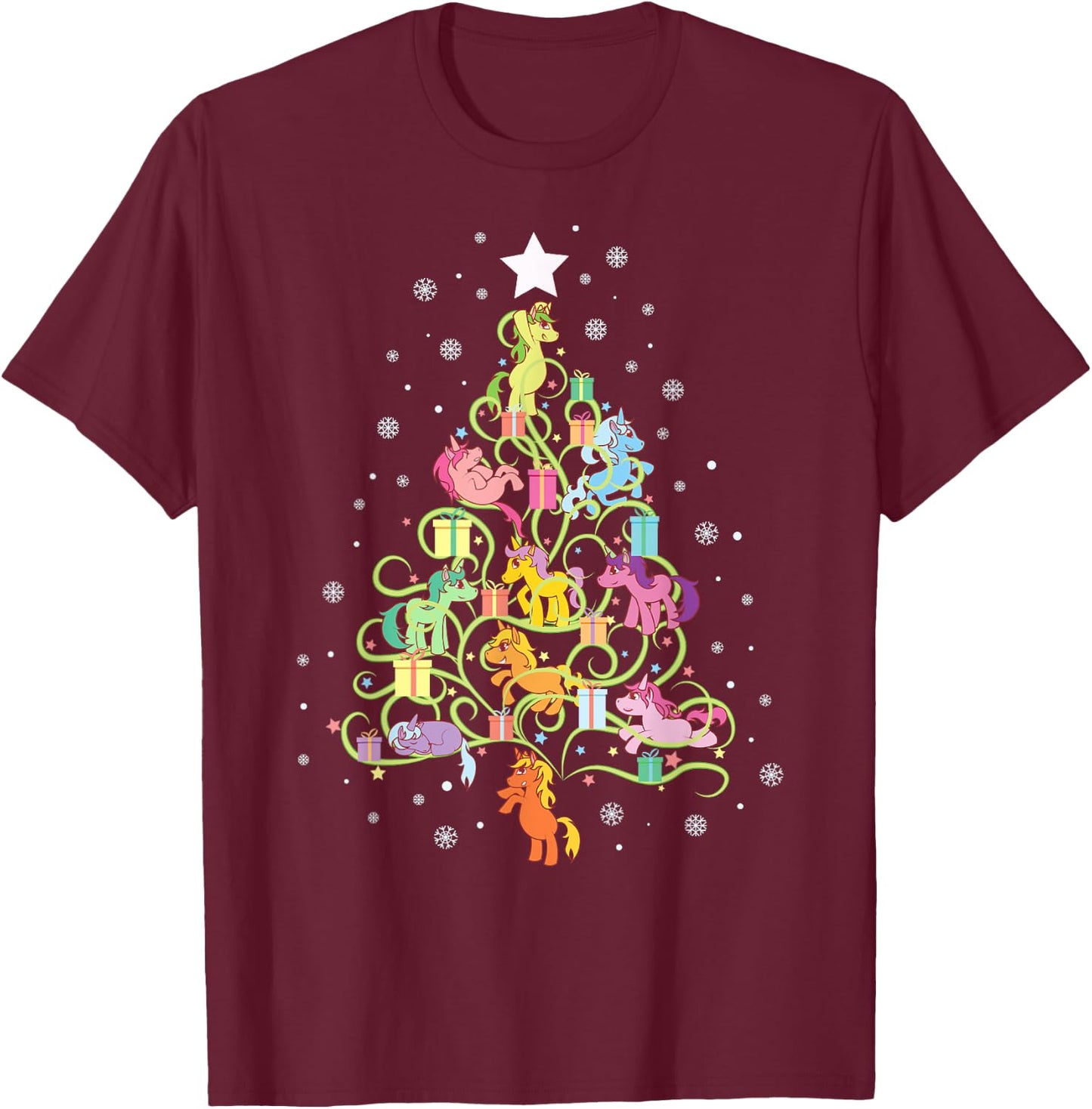 Kids Unicorn Christmas Tree Cute Unicorns Holiday Decor T-Shirt - T-Shirt | Maroon