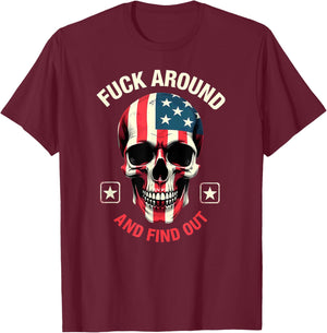 Humor American Flag Skull FAFO T-Shirt - T-Shirt | Maroon