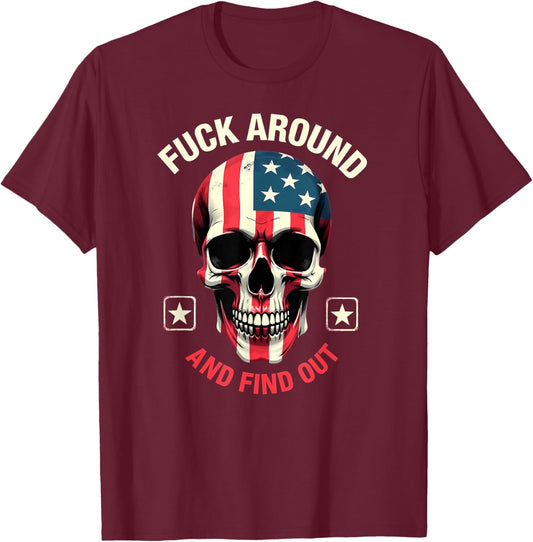 Humor American Flag Skull FAFO T-Shirt - T-Shirt | Maroon