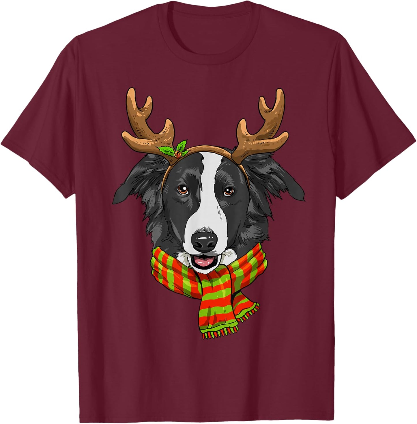 Border Collie Christmas Reindeer Antlers Dog Xmas T-Shirt - T-Shirt | Maroon