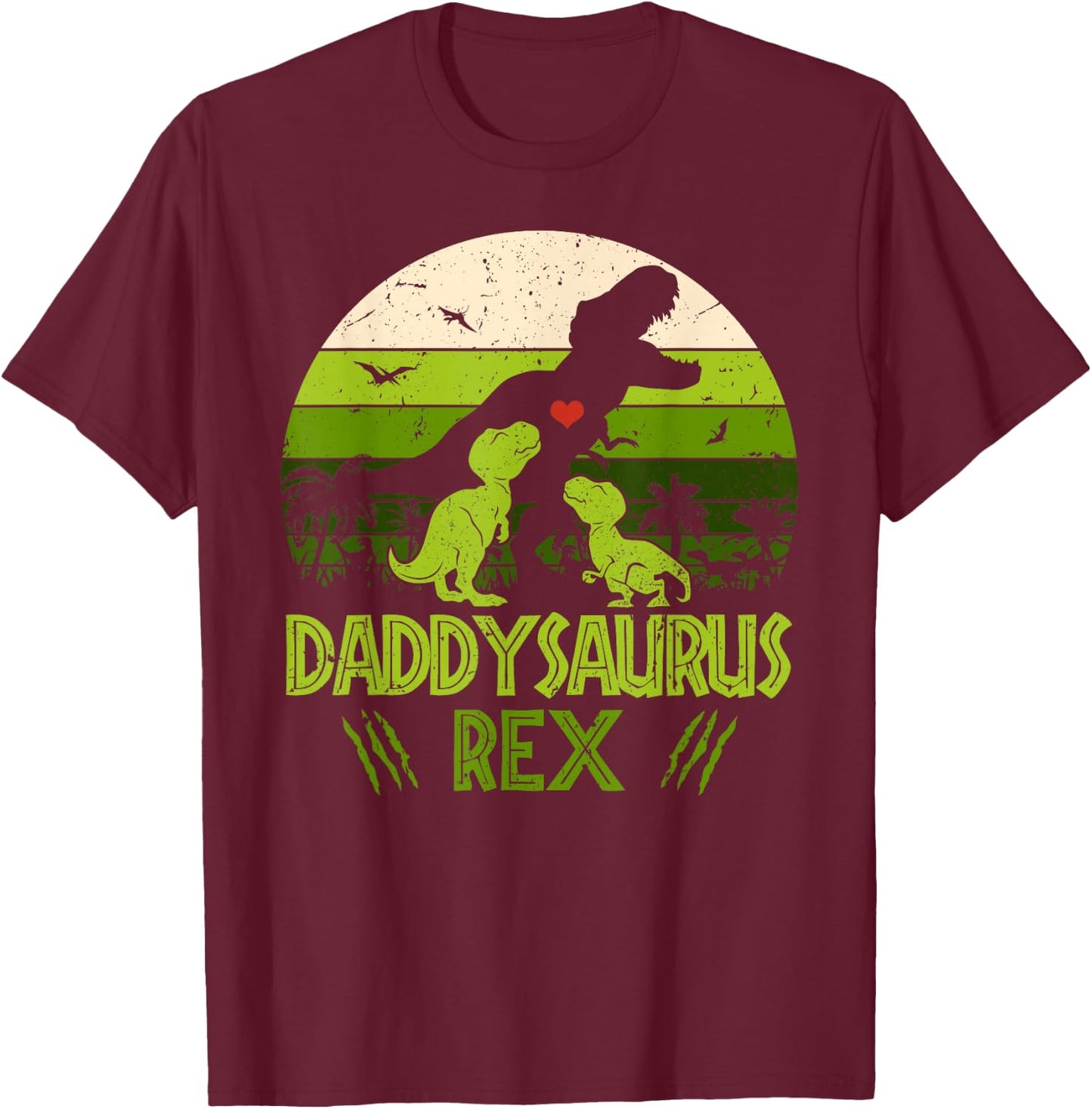 Daddysaurus Rex 2 Kids Sunset For Fathers Day Gift T-Shirt - T-Shirt | Maroon