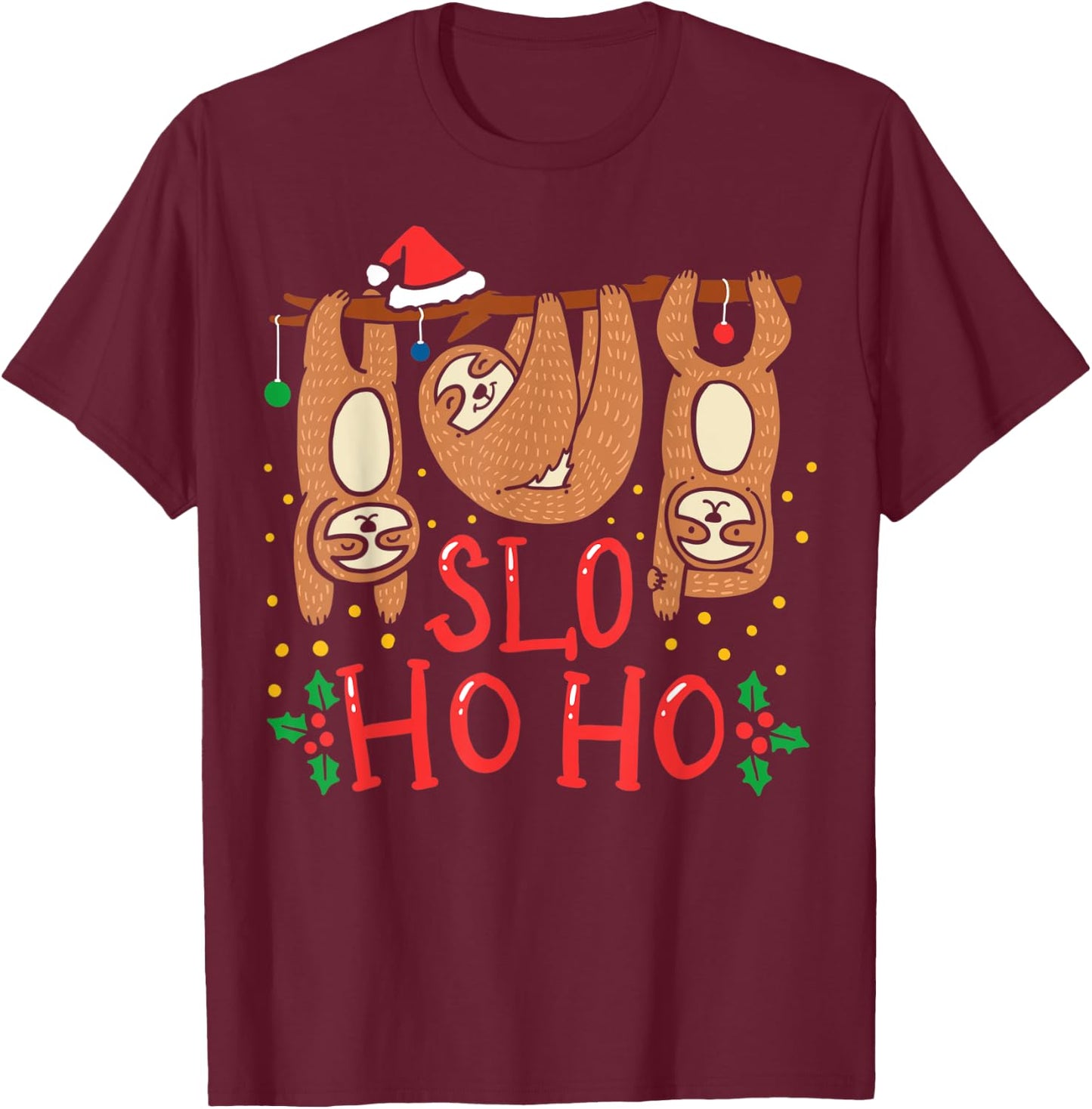 Sloth Christmas T-Shirt - T-Shirt | Maroon