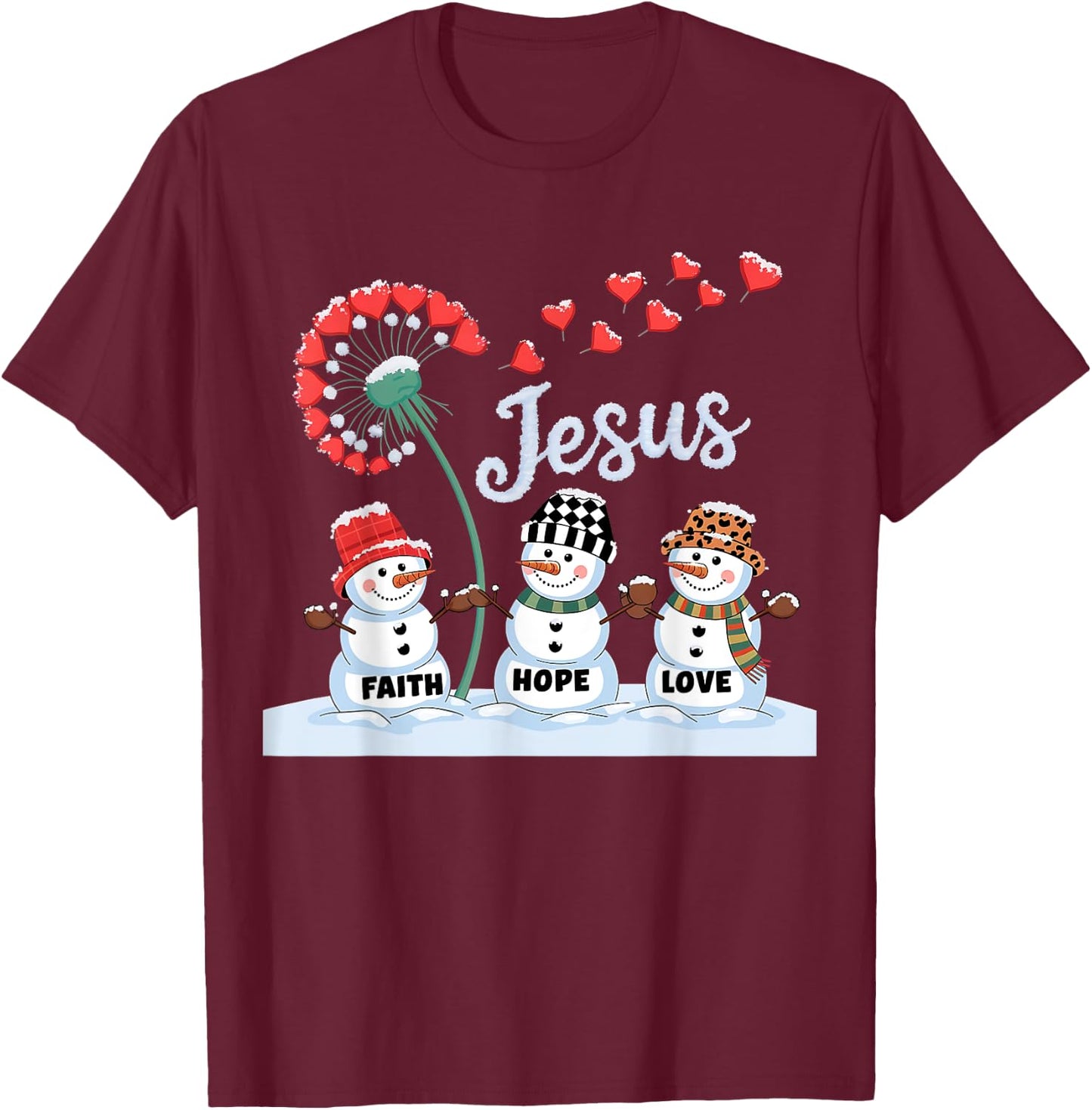 Jesus Faith Hope Love Snowman Plaid Leopard Christmas Women T-Shirt - T-Shirt | Maroon