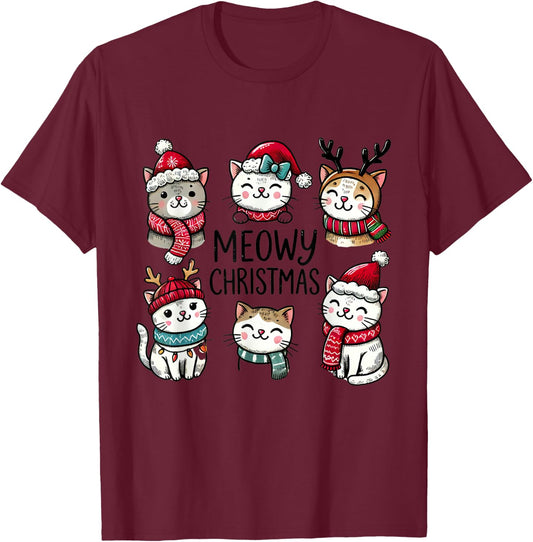 Catmas Cat Christmas Meowy Christmas T-Shirt - T-Shirt | Maroon