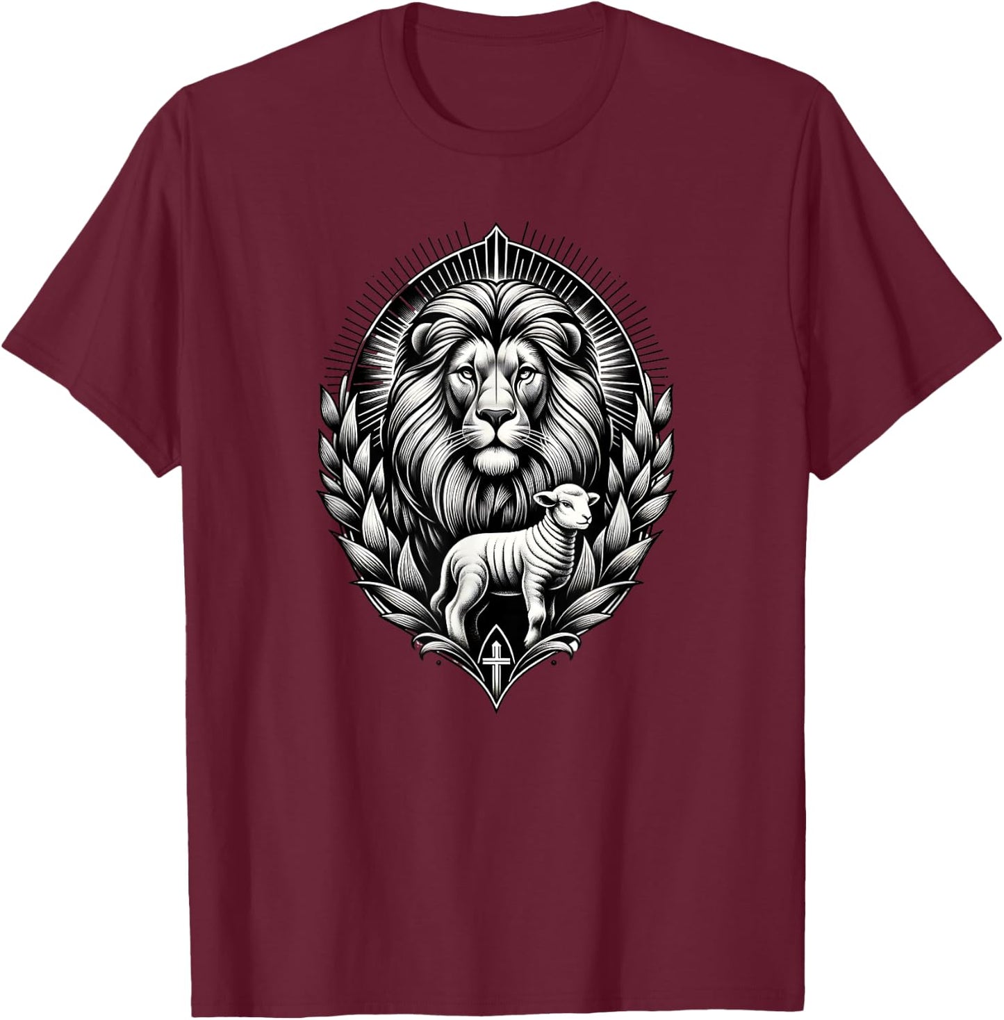 Christian Clothing Lion And Lamb Symbol Of Strength And T-Shirt - T-Shirt | Maroon