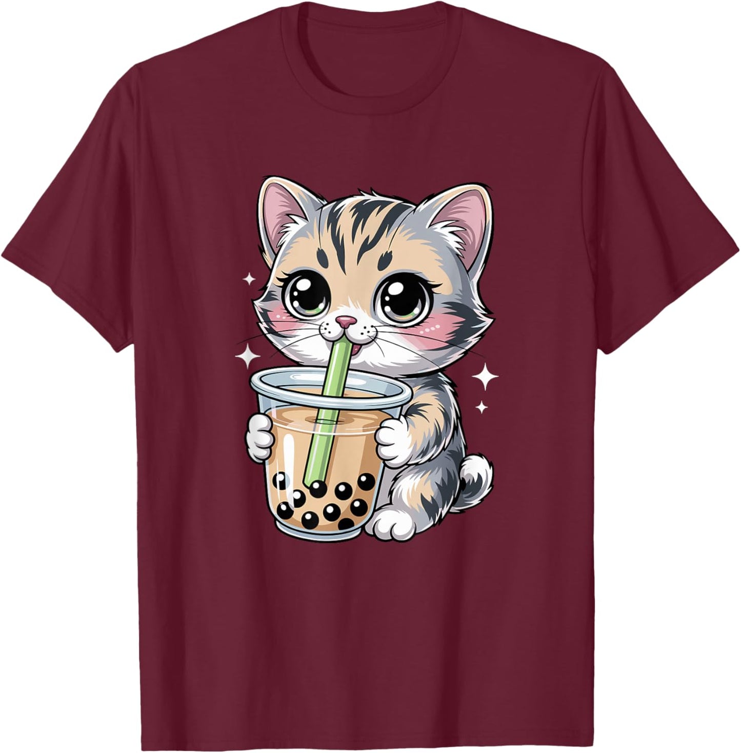Cute Cat Bubble Tea Kawaii Anime Boba Lover T-Shirt - T-Shirt | Maroon