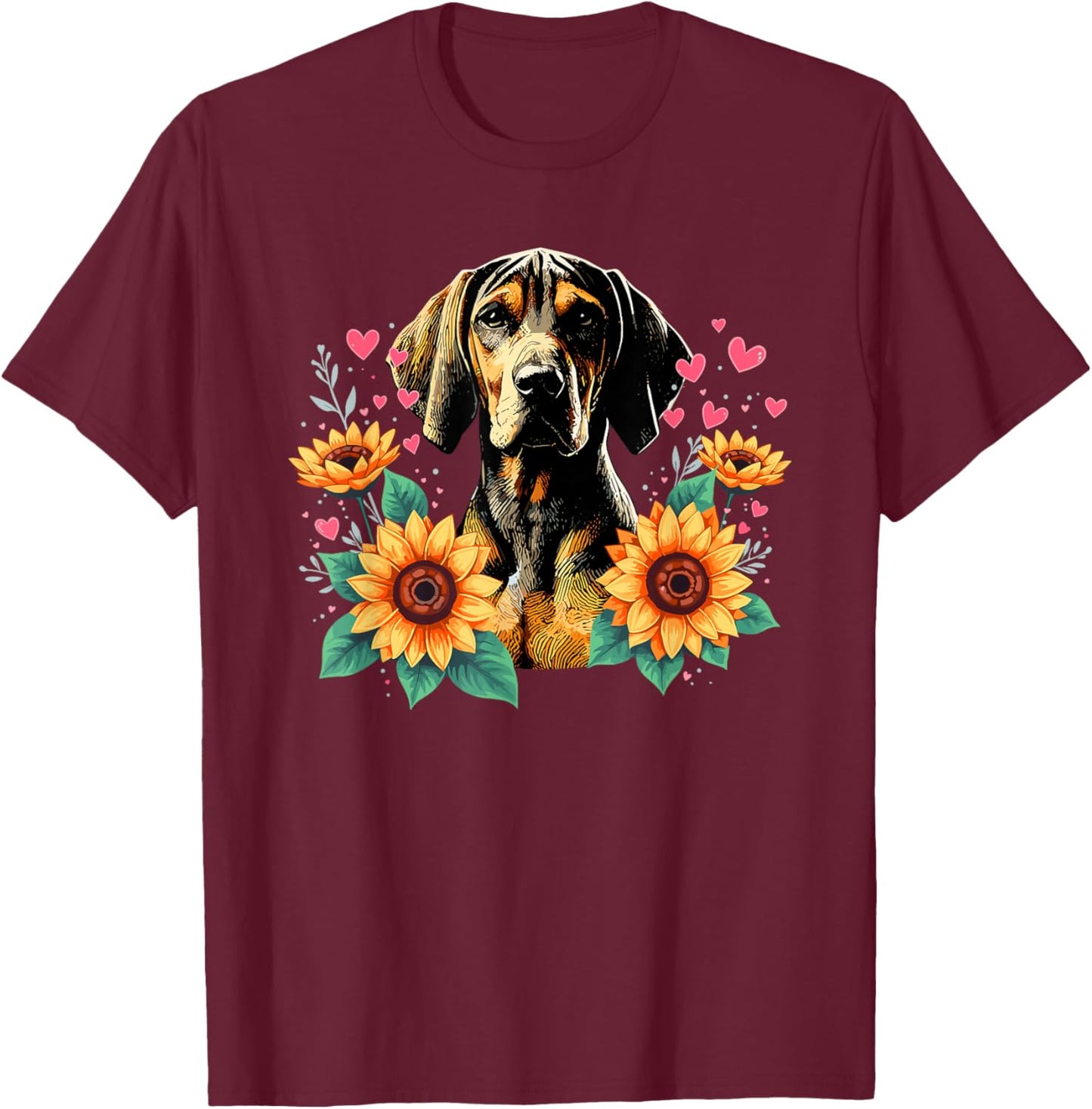 Sunflowers Plott Hound T-Shirt - T-Shirt | Maroon