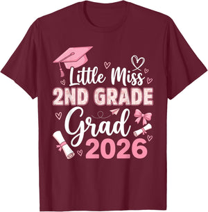 Little Miss 2nd Grade Graduation 2026 Coquette Graduation T-Shirt - T-Shirt | Maroon