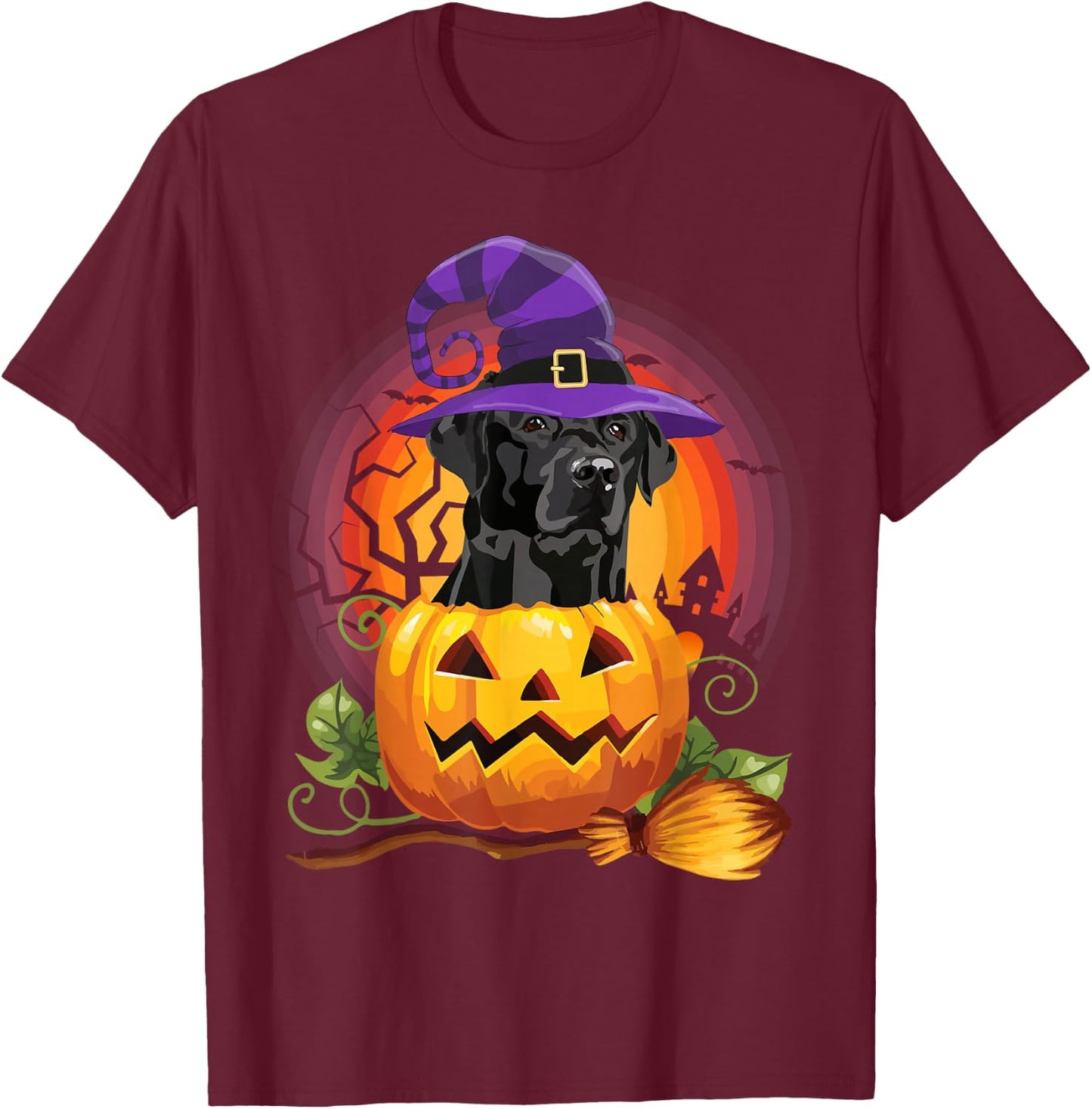 Black Lab Witch Pumpkin Halloween - Dog Lover Costume Gifts T-Shirt - T-Shirt | Maroon