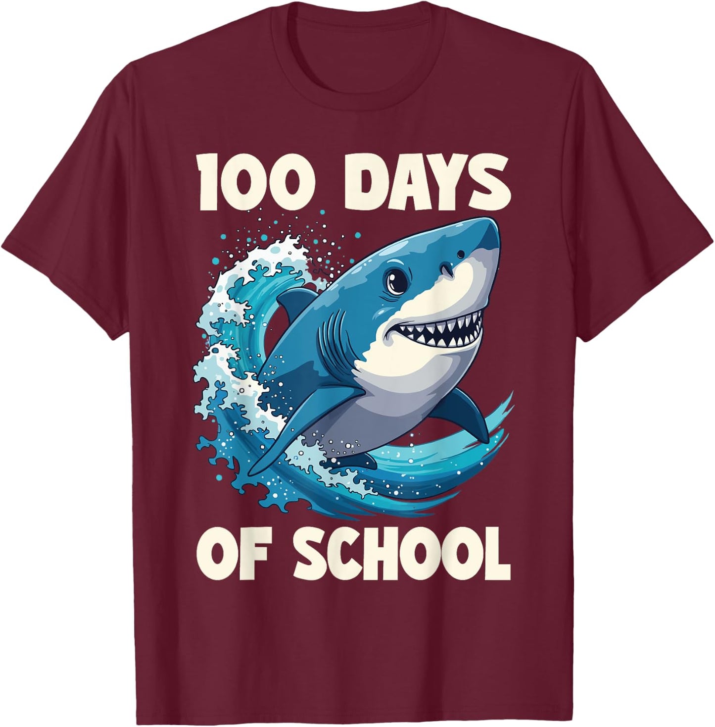 100 Days Of School Funny Shark 100th Day Of School Boy Shark T-Shirt - T-Shirt | Maroon