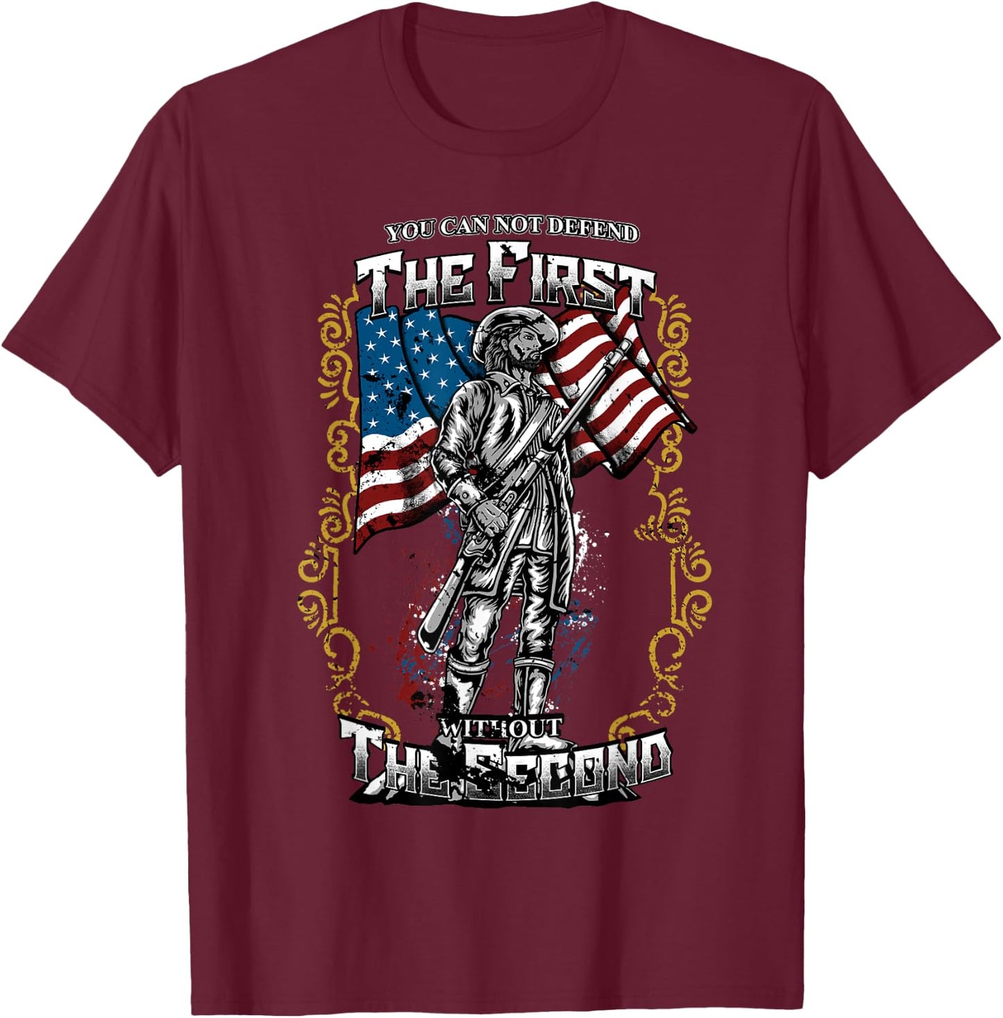 Protect the 2nd Amendment - American Flag Military Gift T-Shirt - T-Shirt | Maroon